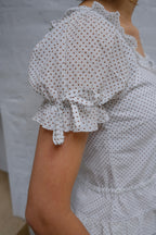 Ines Blouse - White & Brown Polka Dot
