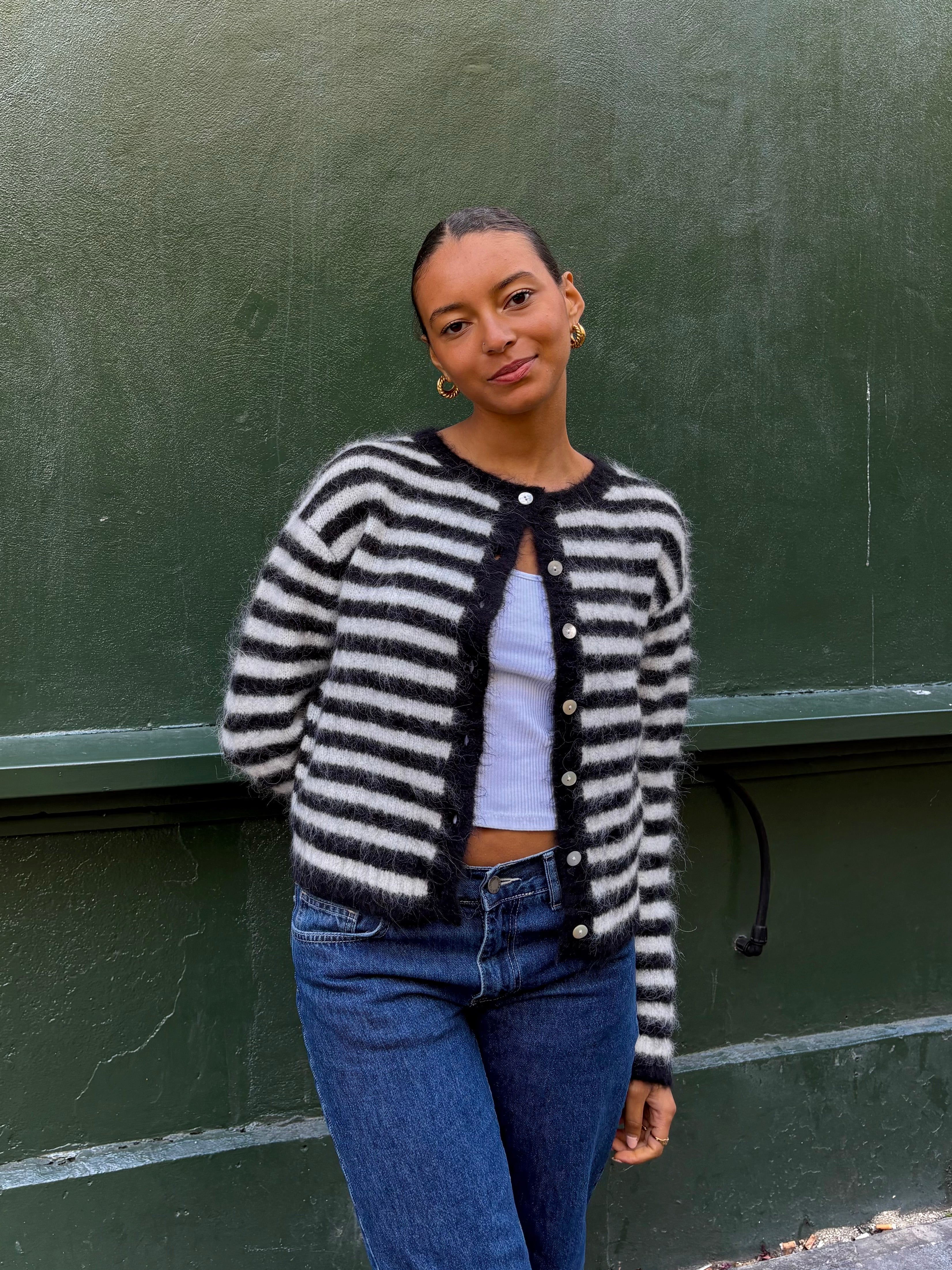 Evie Cardigan - Black Stripe Main image