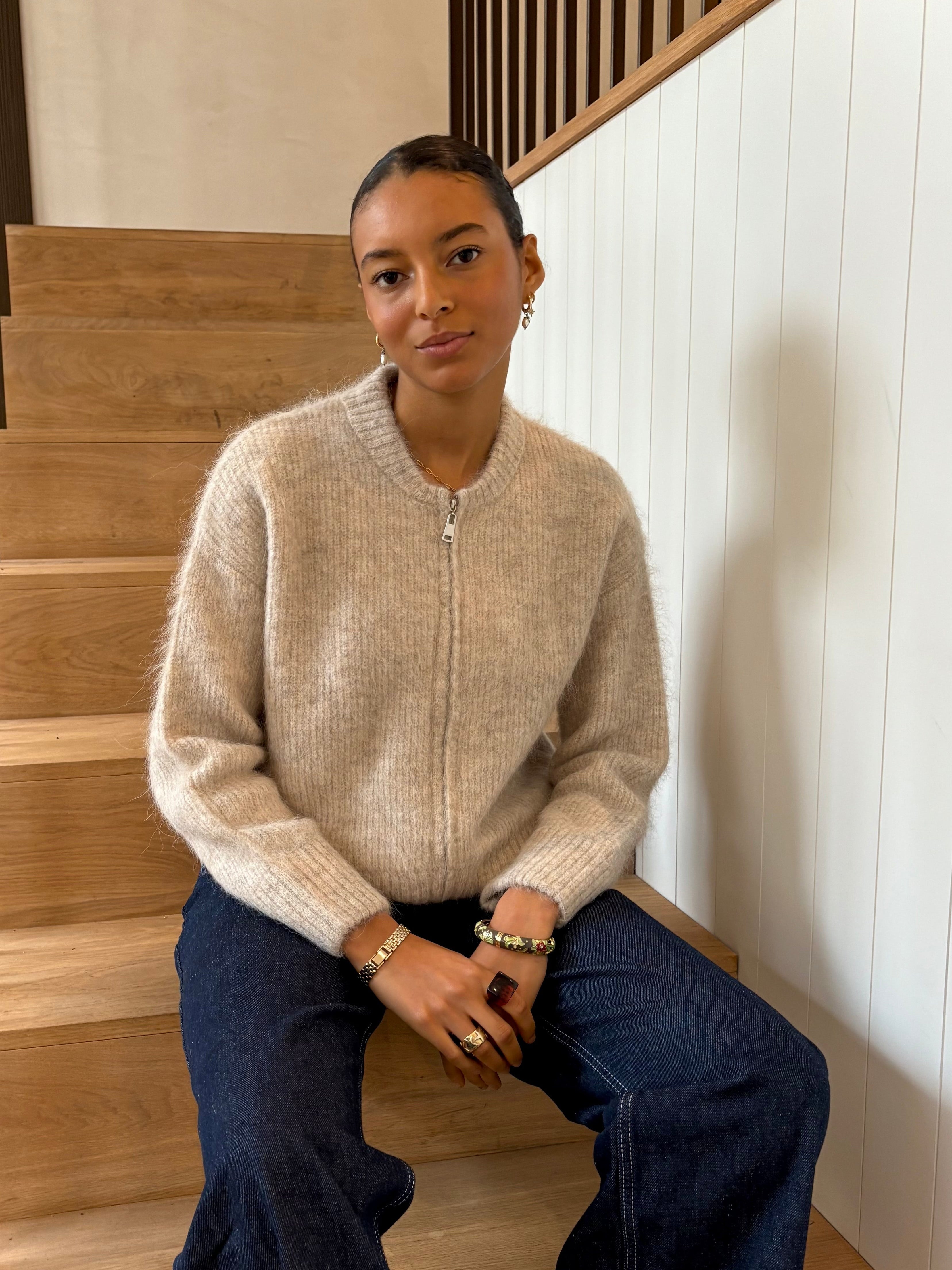 Dual Zip Bomber - Beige Main image