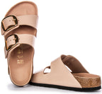 Birkenstock Arizona Big Buckle Semi Exquisite FB Semelle EVA Sandales Femme en Cuir Beige