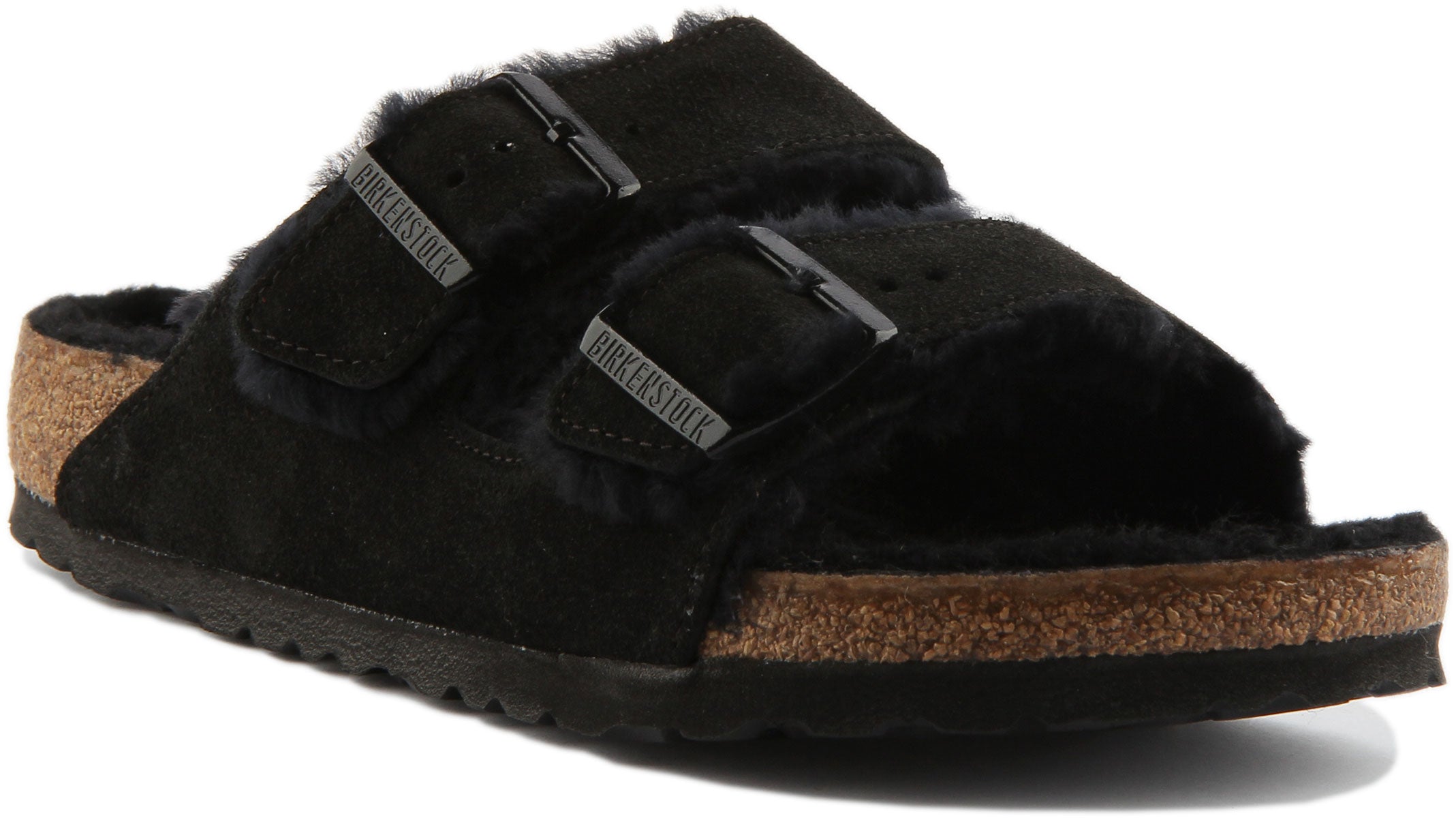 Birkenstock Arizona Shearling Sandale en daim à double lanière poure en noir Main image