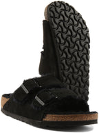 Birkenstock Arizona Shearling Sandale en daim à double lanière poure en noir