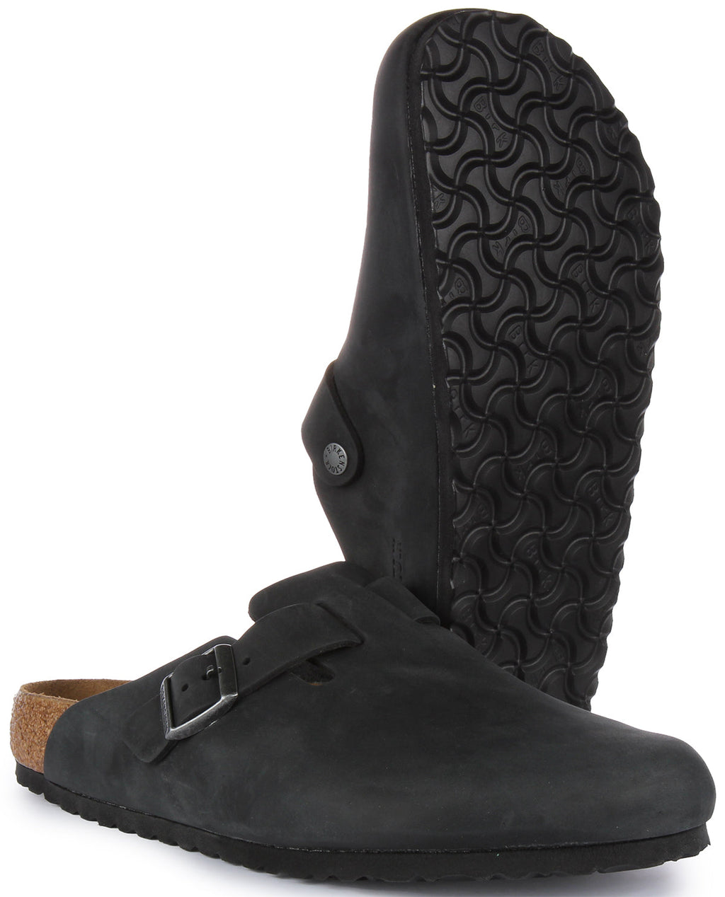 Birkenstock Boston BS Sandale en cuir huilé poure en noir