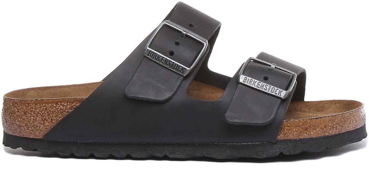 Birkenstock Arizona SFB Sandale à lanière en cuir huilé poure en noir Secondary image