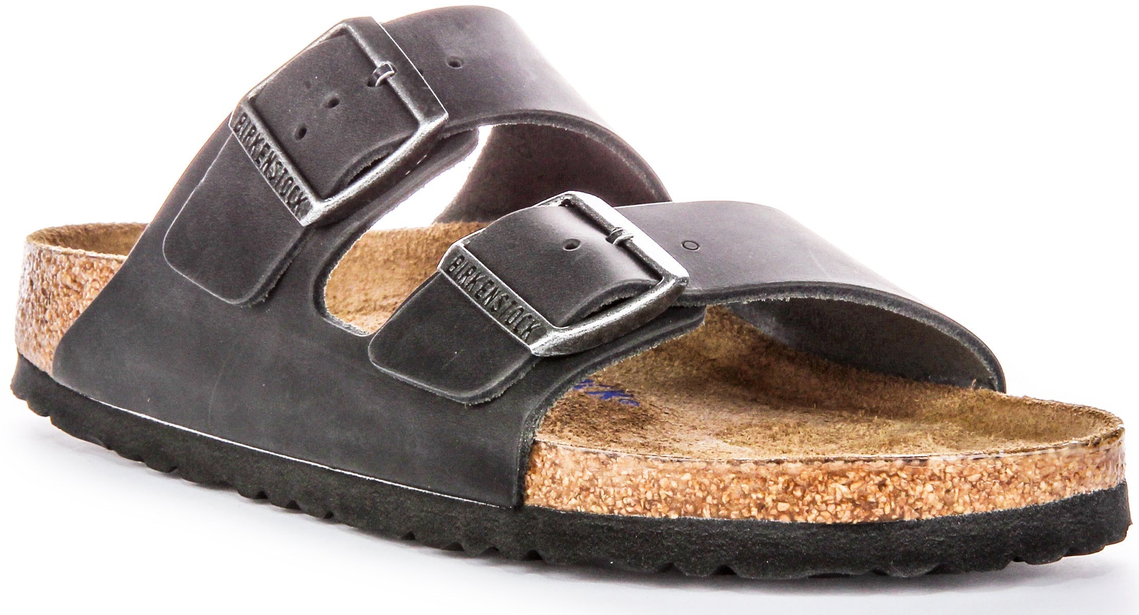 Birkenstock Arizona BS Sandales en Cuir Huilé avec Deux Brides Ajustables et Semelle en Liège Anatomique pour Femmes en Noir Main image