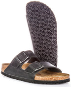 Birkenstock Arizona BS Sandales en Cuir Huilé avec Deux Brides Ajustables et Semelle en Liège Anatomique pour Femmes en Noir