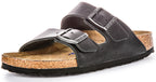Birkenstock Arizona BS Sandales en Cuir Huilé avec Deux Brides Ajustables et Semelle en Liège Anatomique pour Femmes en Noir