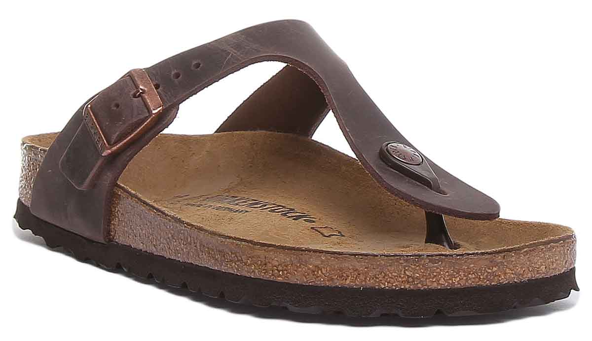 Birkenstock Gizeh sandale pour femmes en cuir huilé de style marron thong Main image