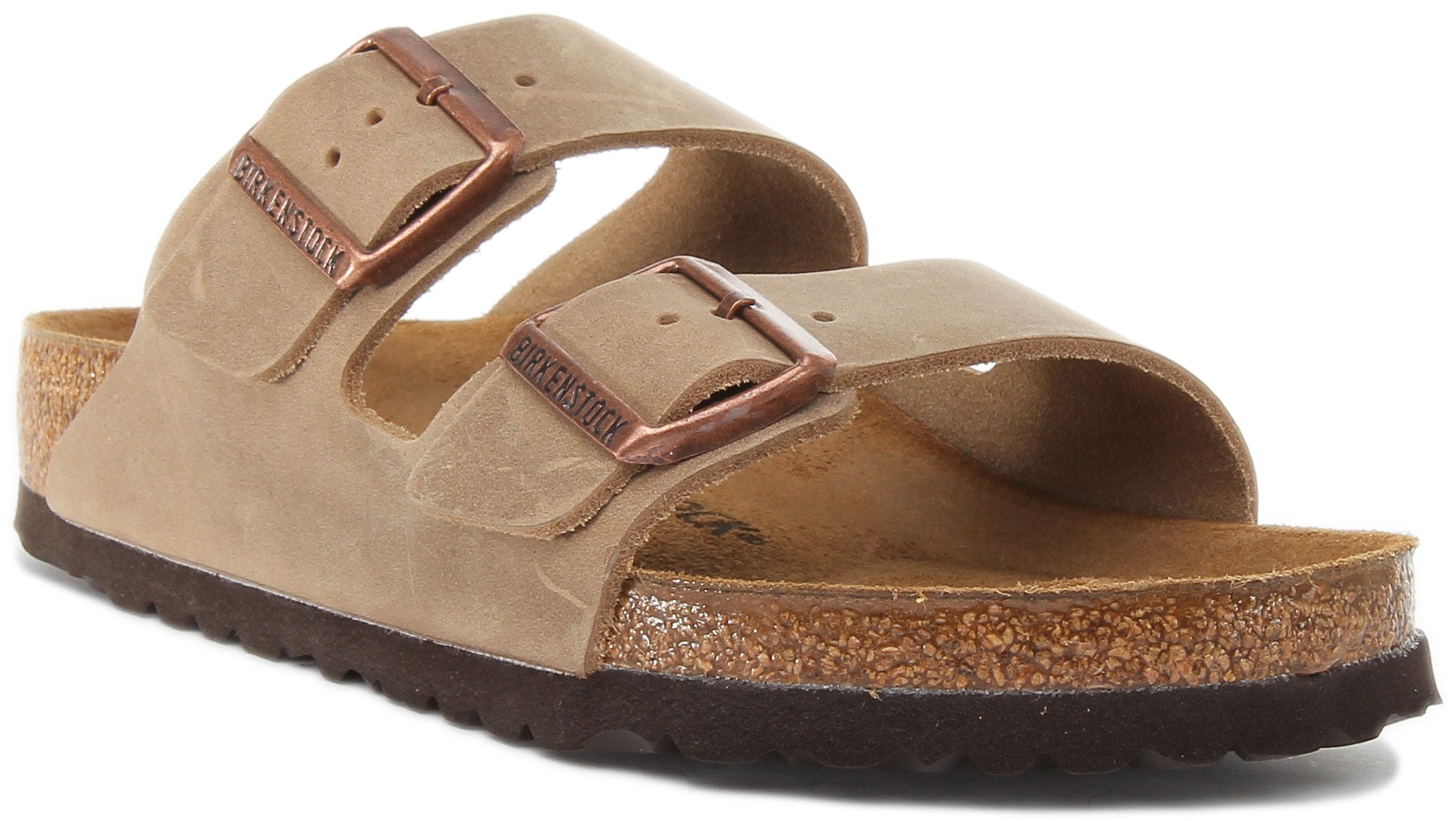 Birkenstock Arizona Sandales à deux brides en cuir nubuck huilé pour femmes en brun Main image