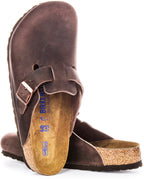 Birkenstock Boston BS Sandales Élégantes en Cuir Huilé Pin Marron