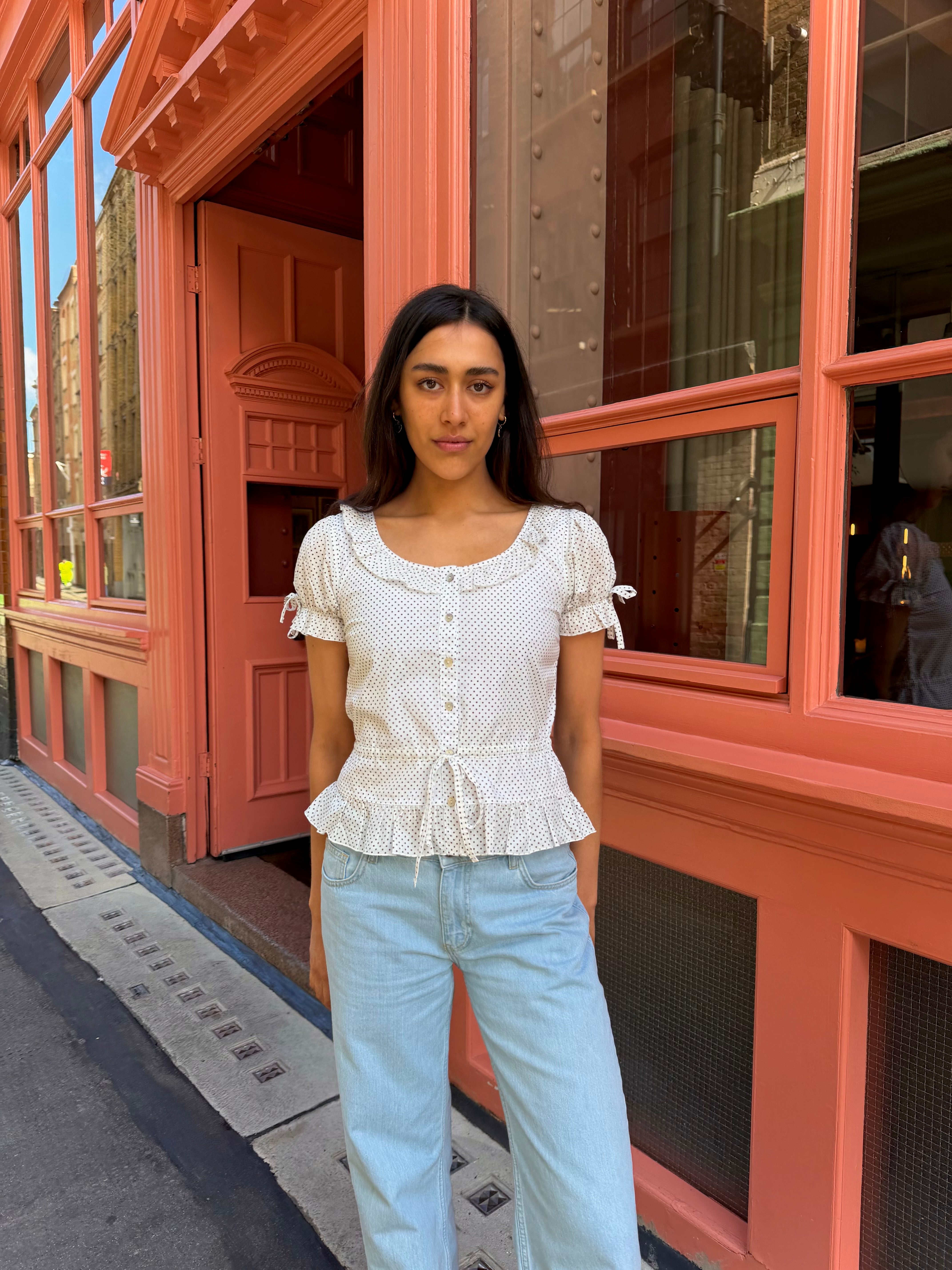 Ines Blouse - White & Brown Polka Dot Secondary image