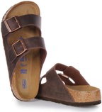 Birkenstock Arizona SFB Sandale à lanière en cuir huilé poure en choco brun