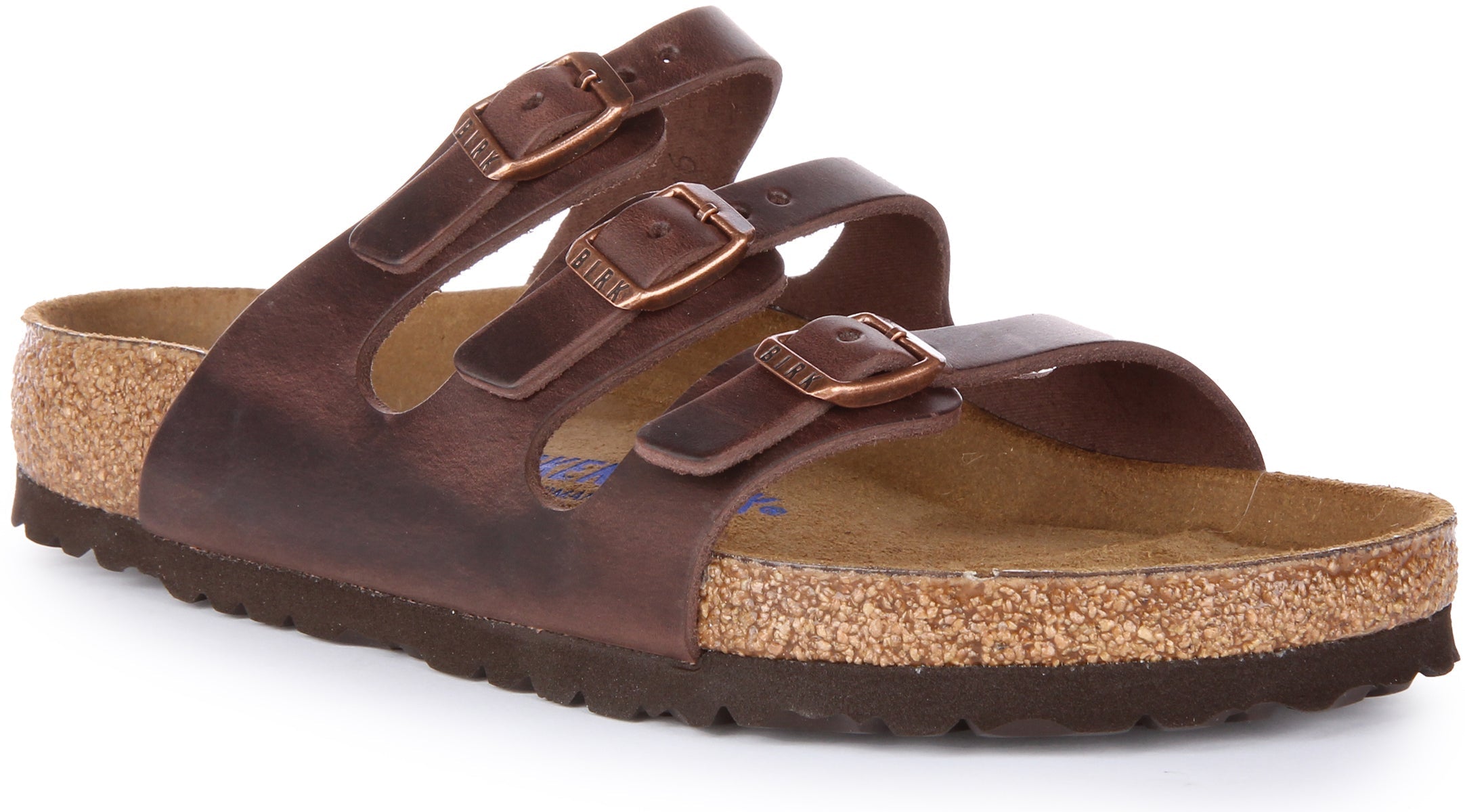 Birkenstock Florida Sandale en cuir huilé à trois lanières poure en brun foncé Main image