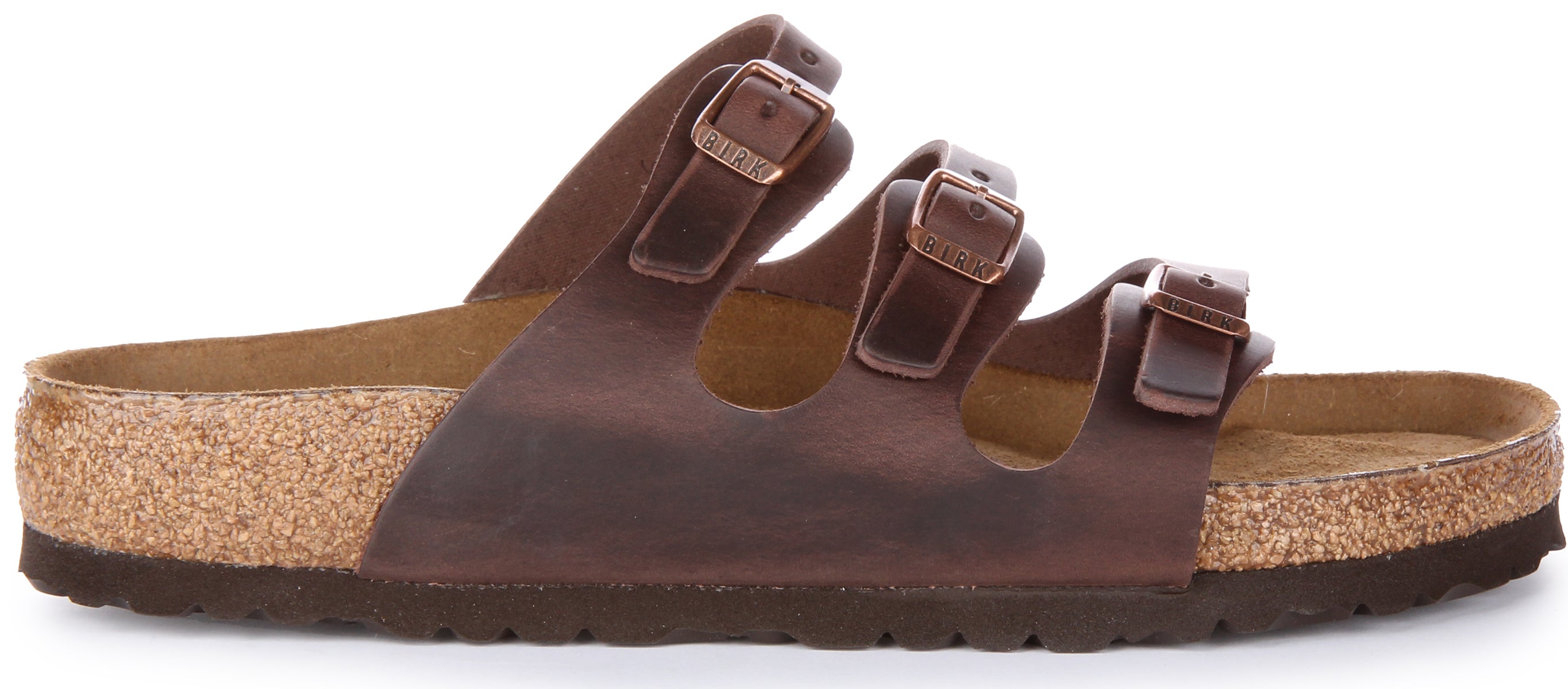 Birkenstock Florida Sandale en cuir huilé à trois lanières poure en brun foncé Secondary image