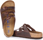 Birkenstock Florida Sandale en cuir huilé à trois lanières poure en brun foncé