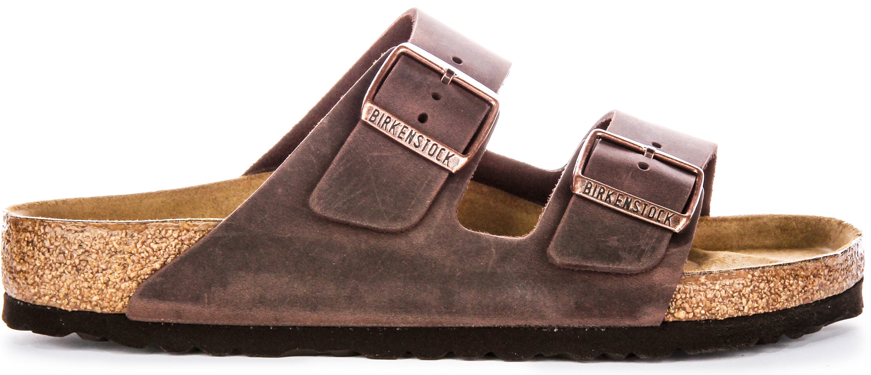 Birkenstock Arizona BS Sandales en Cuir Huilé avec Deux Brides Ajustables et Semelle en Liège Anatomique pour Femmes en Marron Foncé