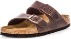 Birkenstock Arizona BS Sandales en Cuir Huilé avec Deux Brides Ajustables et Semelle en Liège Anatomique pour Femmes en Marron Foncé