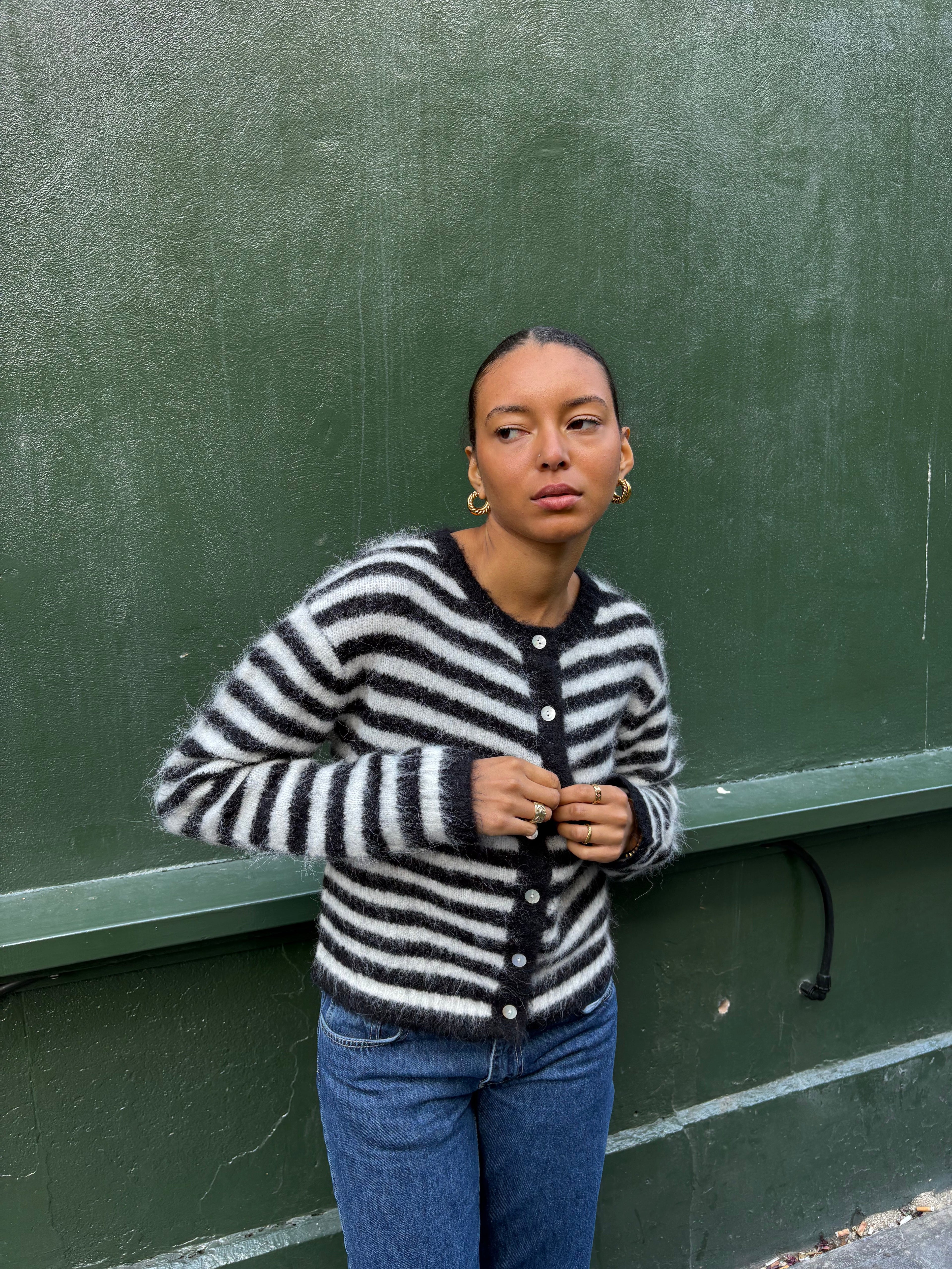 Evie Cardigan - Black Stripe