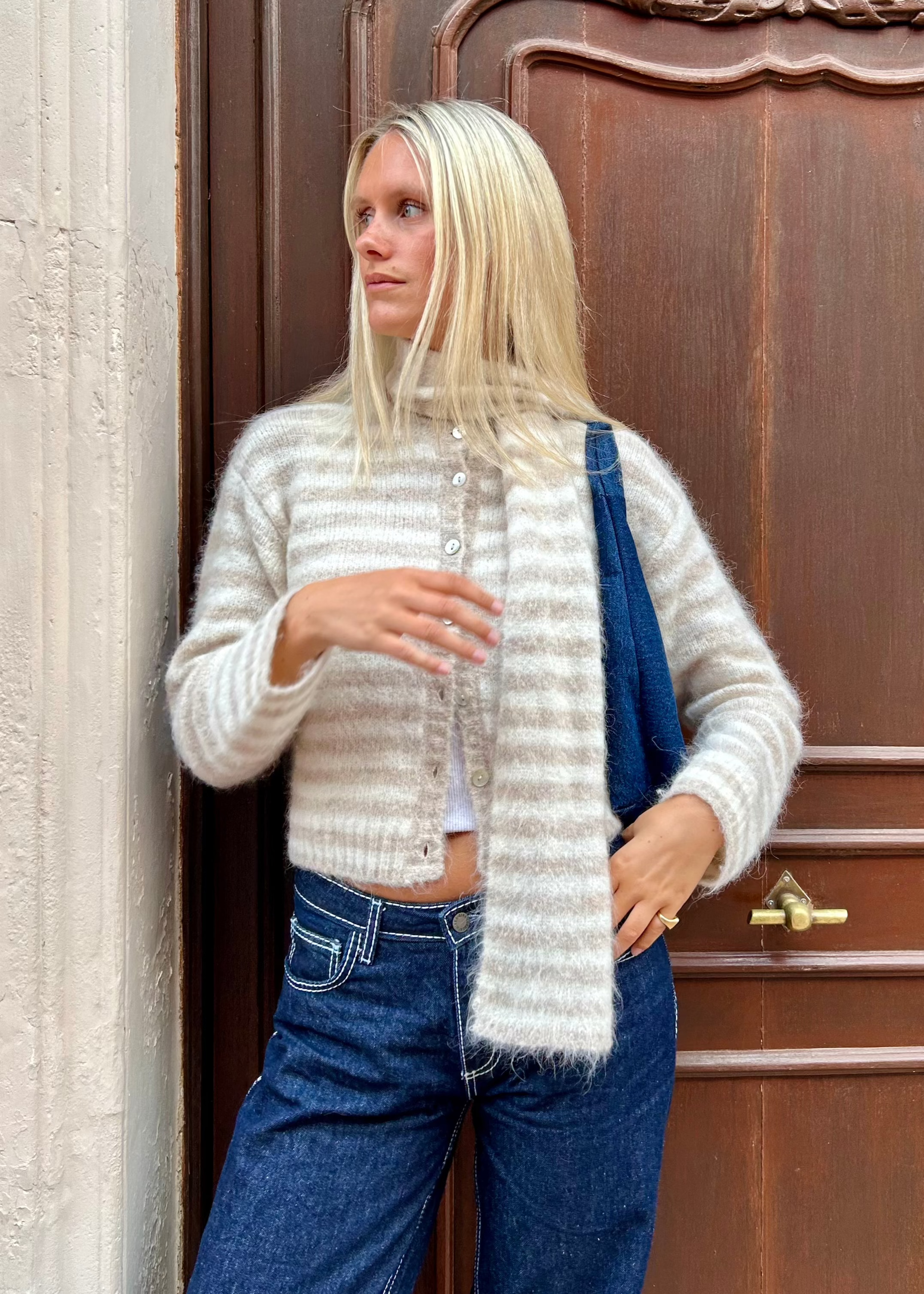 Evie Scarf - Beige Stripe Main image
