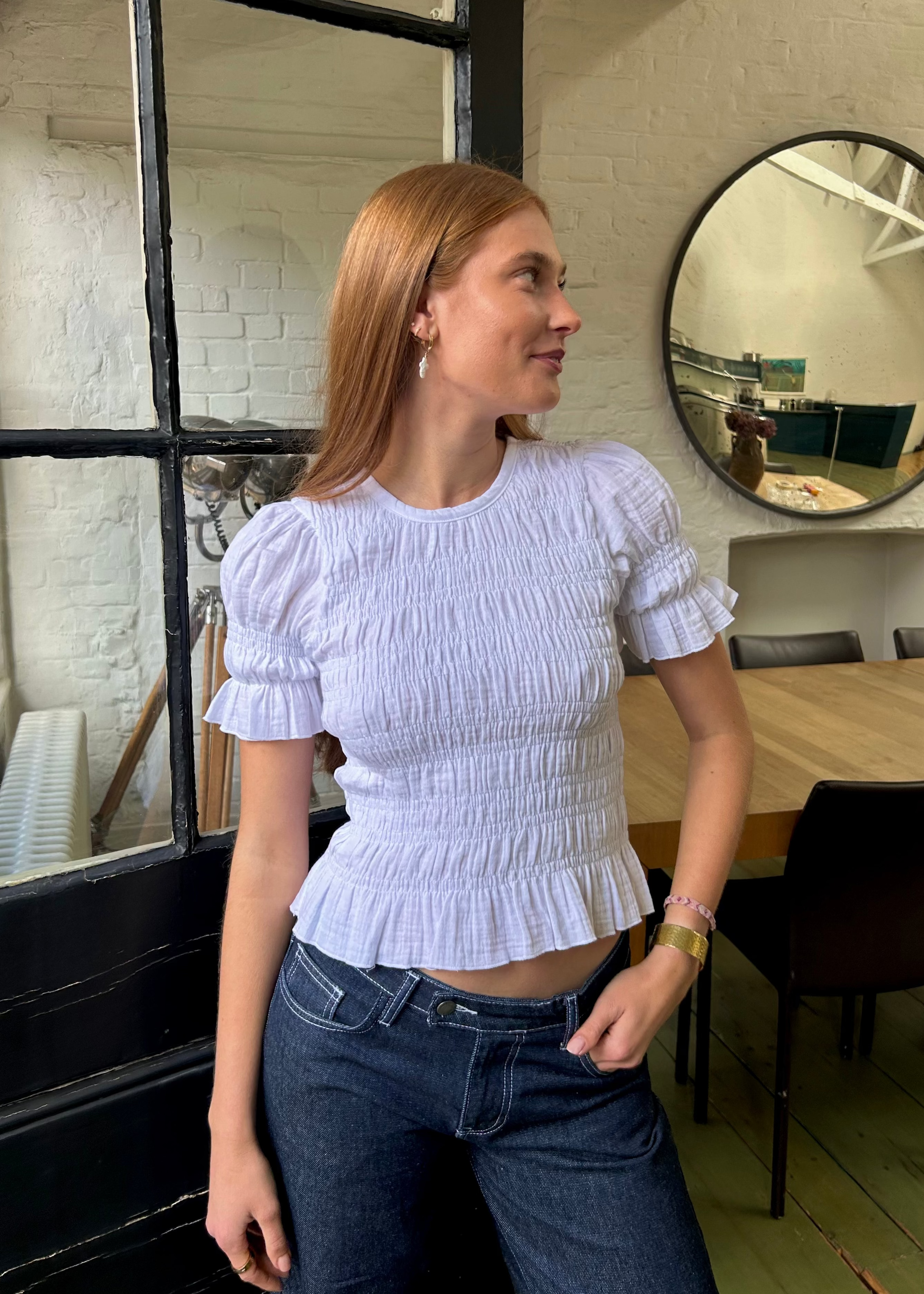 Emmie Blouse - White & Baby Blue Main image