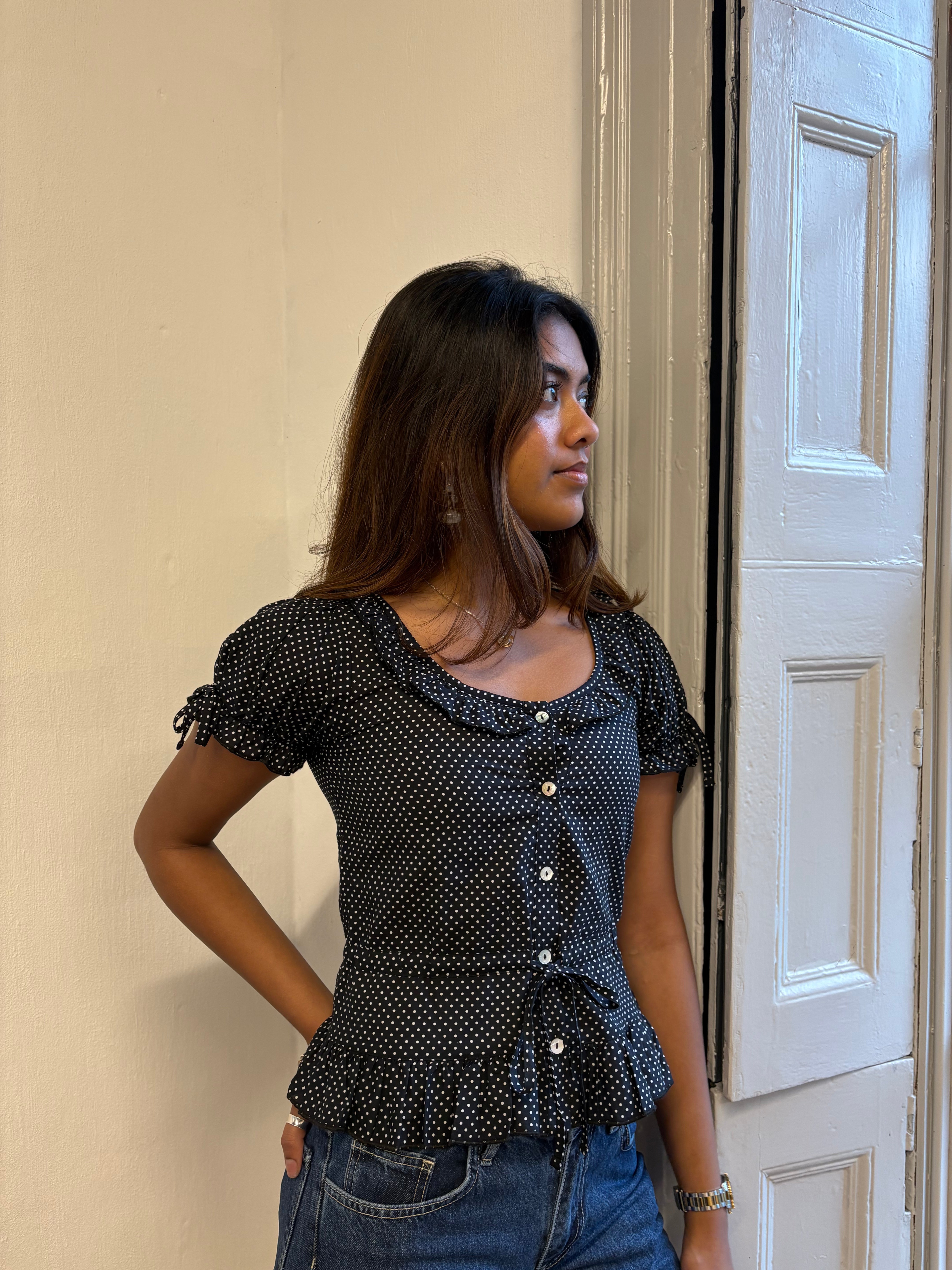 Ines Blouse - Black Polka Dot (Short Sleeve) Main image