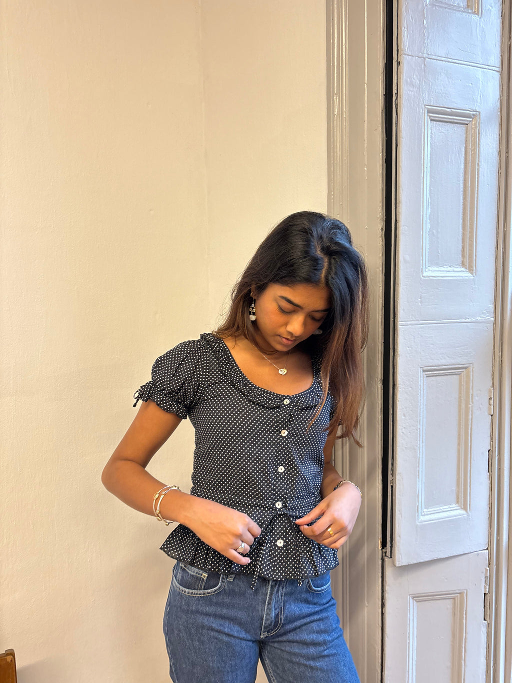 Ines Blouse - Black Polka Dot (Short Sleeve)