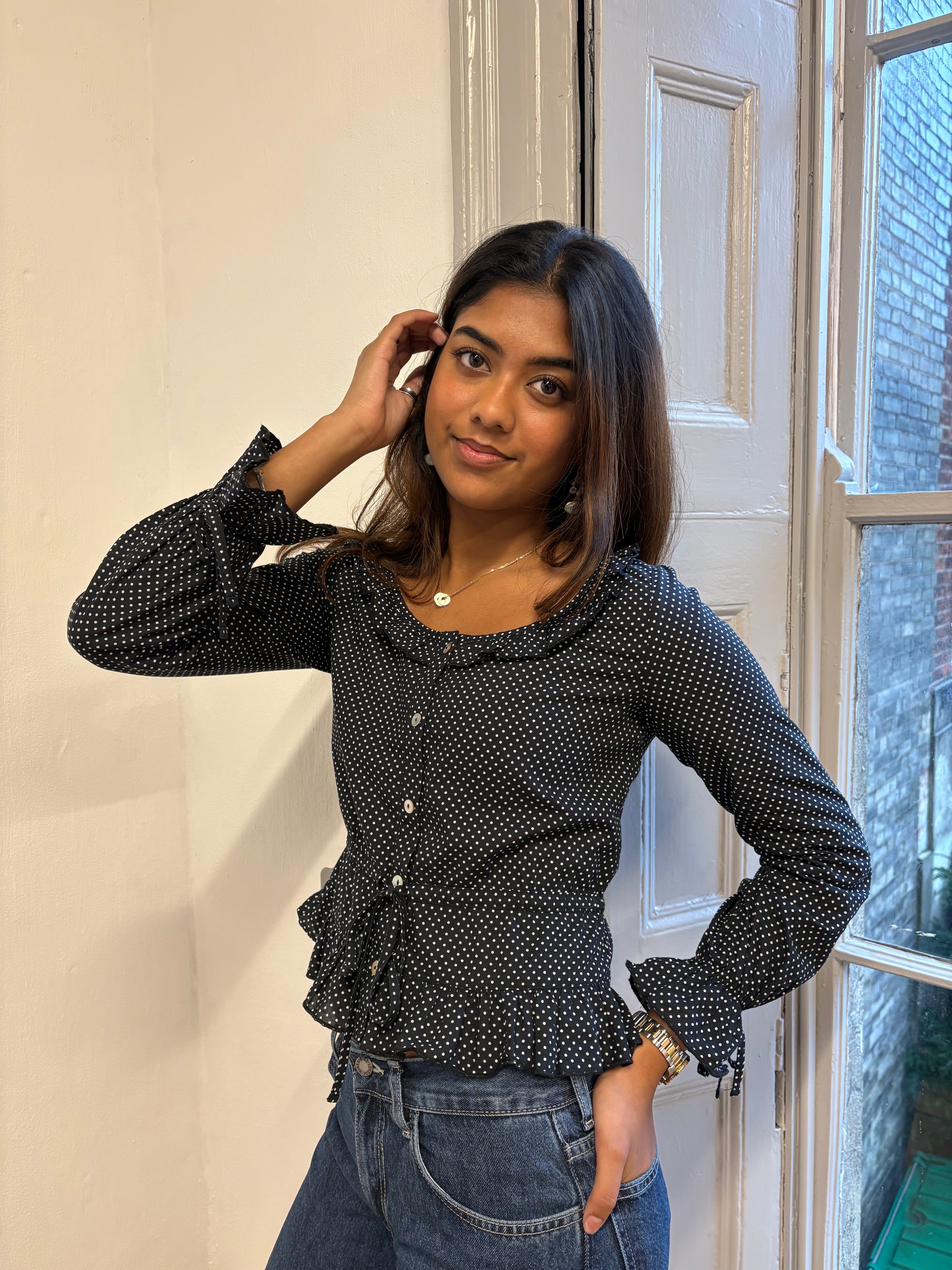 Ines Blouse - Black Polka Dot (Long Sleeve) Secondary image