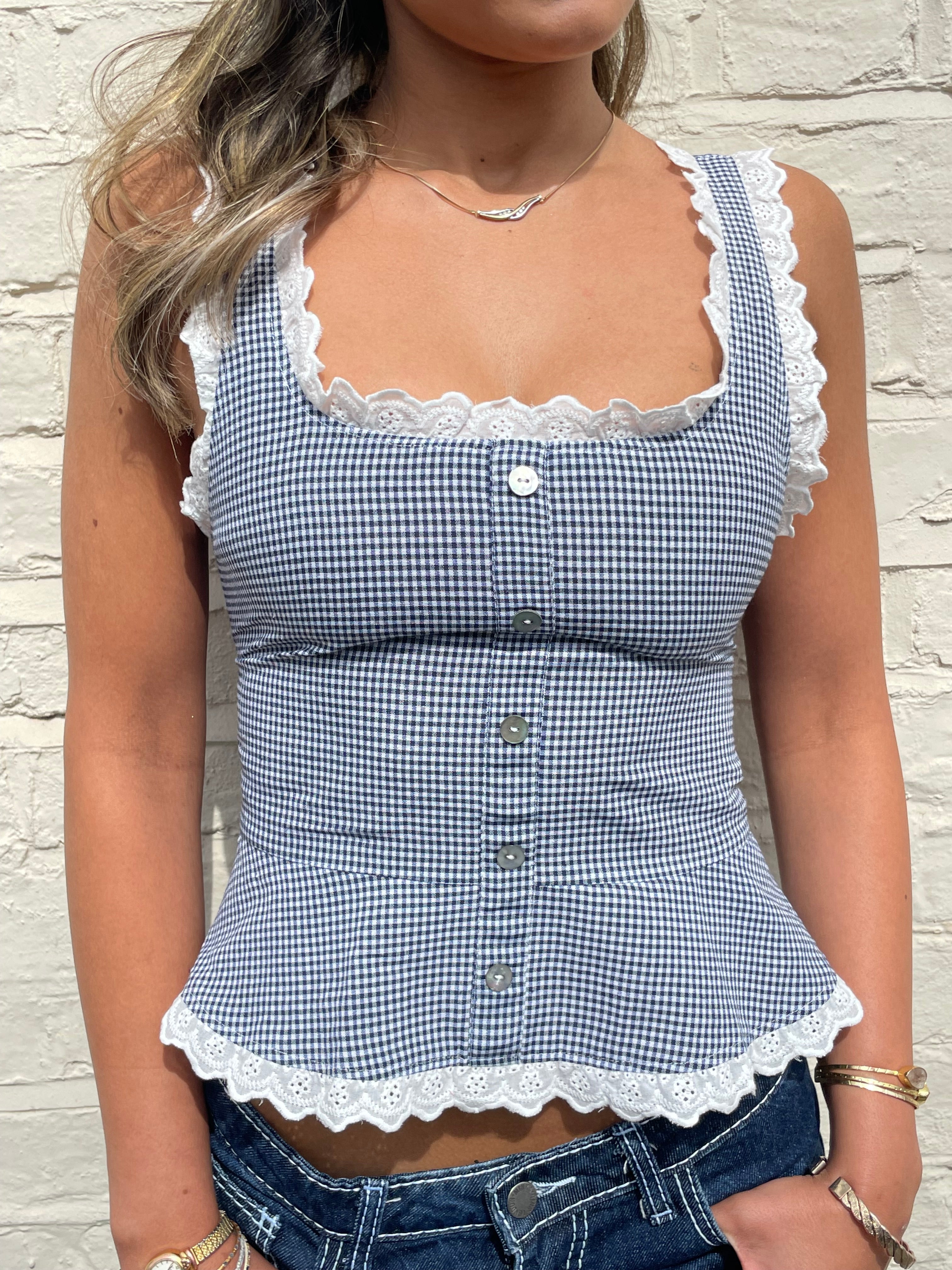 Lola Top - Blue Gingham Main image