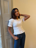 Emmie Blouse - White & Baby Blue