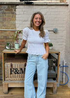 Emmie Blouse - White & Baby Blue