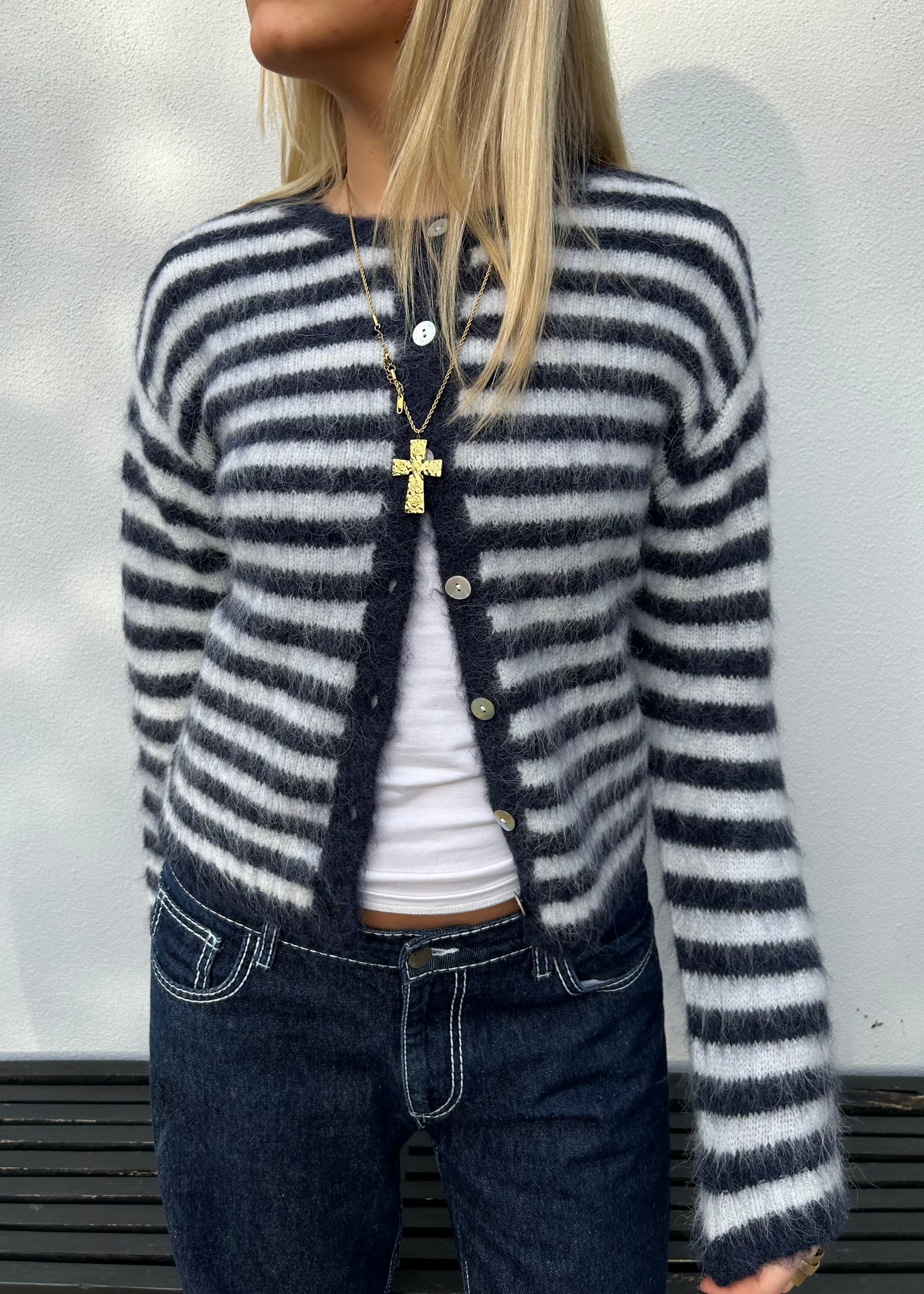 Evie Cardigan - Navy Stripe Main image