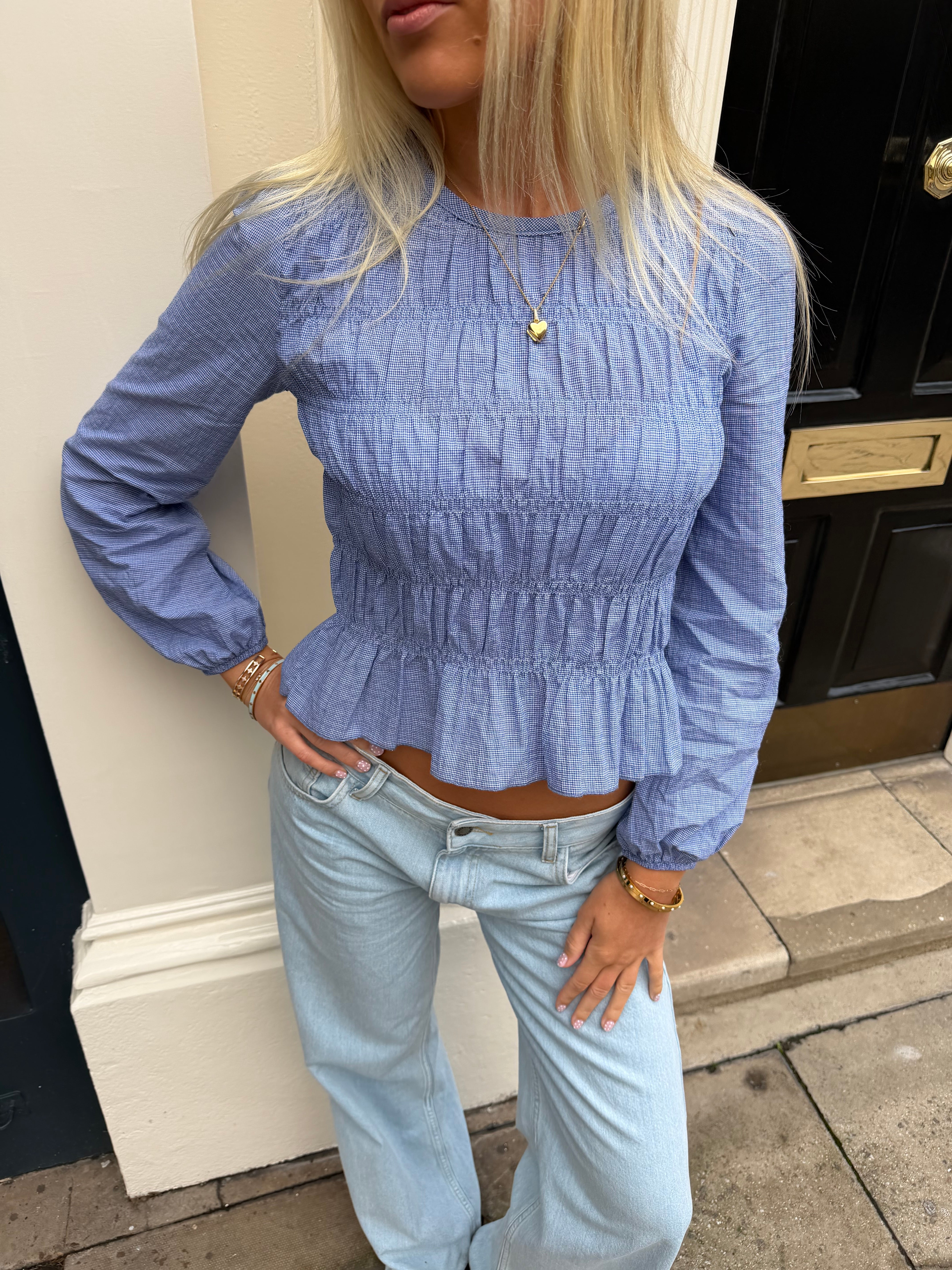 Emmie Blouse Long Sleeve - Blue Check Main image
