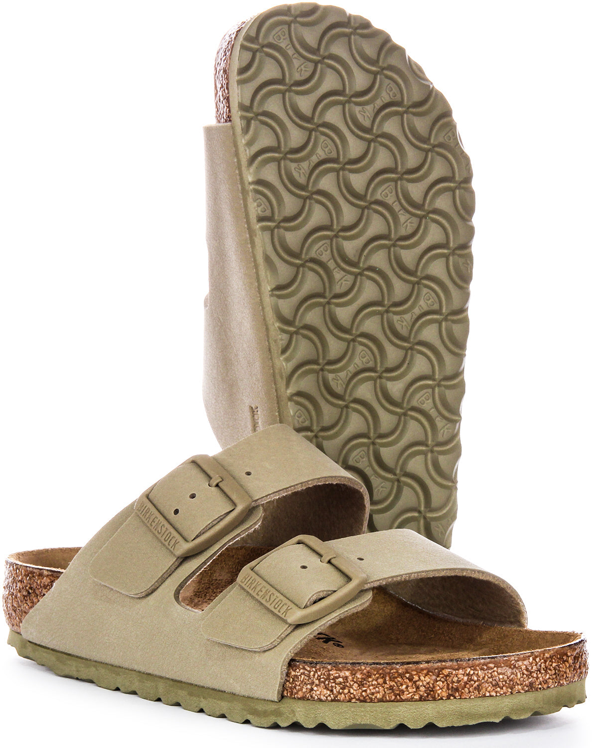 Birkenstock Arizona BS Sandales à Deux Brides Réglables en Birko Flor en Kaki