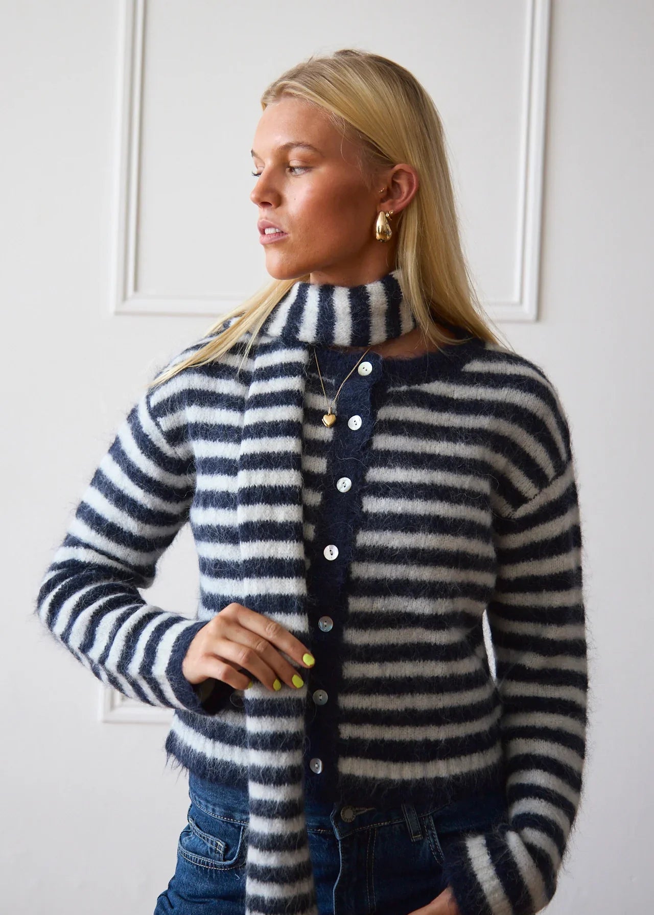 The Navy Stripe Evie Cardigan & Scarf Co-Ord Main image