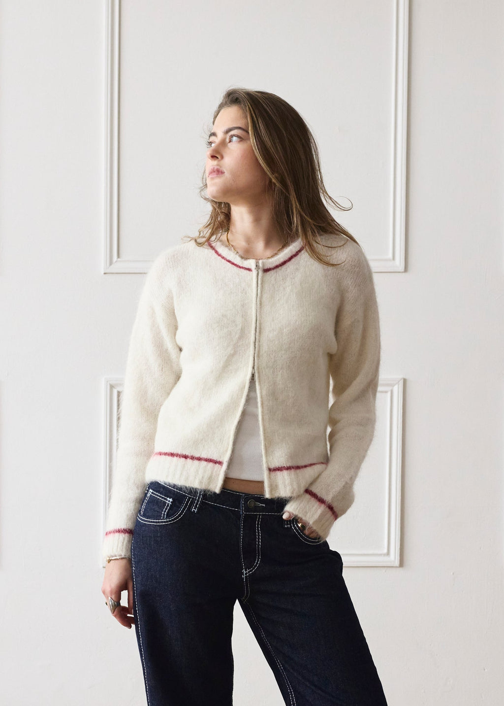 Dual Zip Jumper - Cream