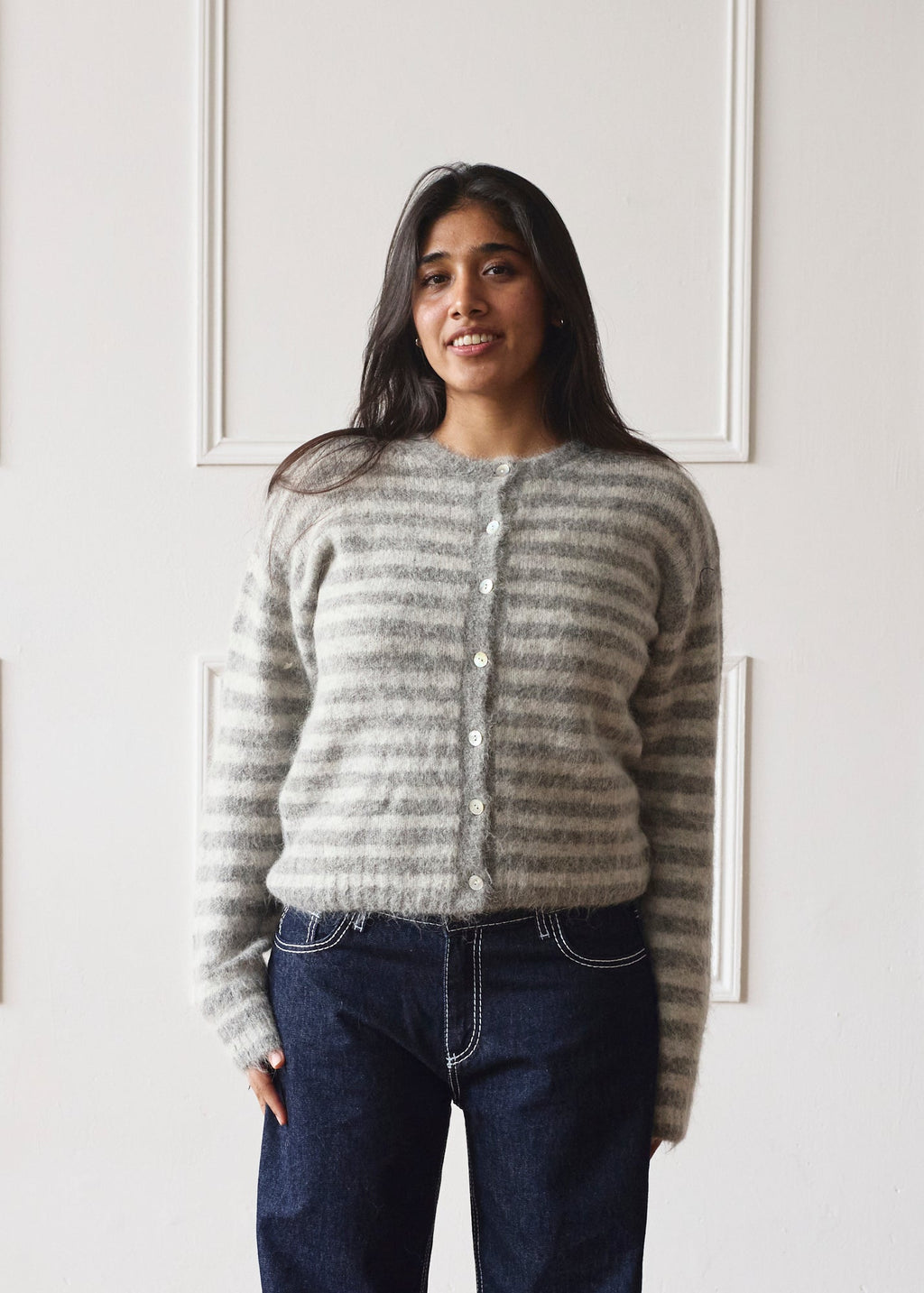 Evie Cardigan - Grey Stripe