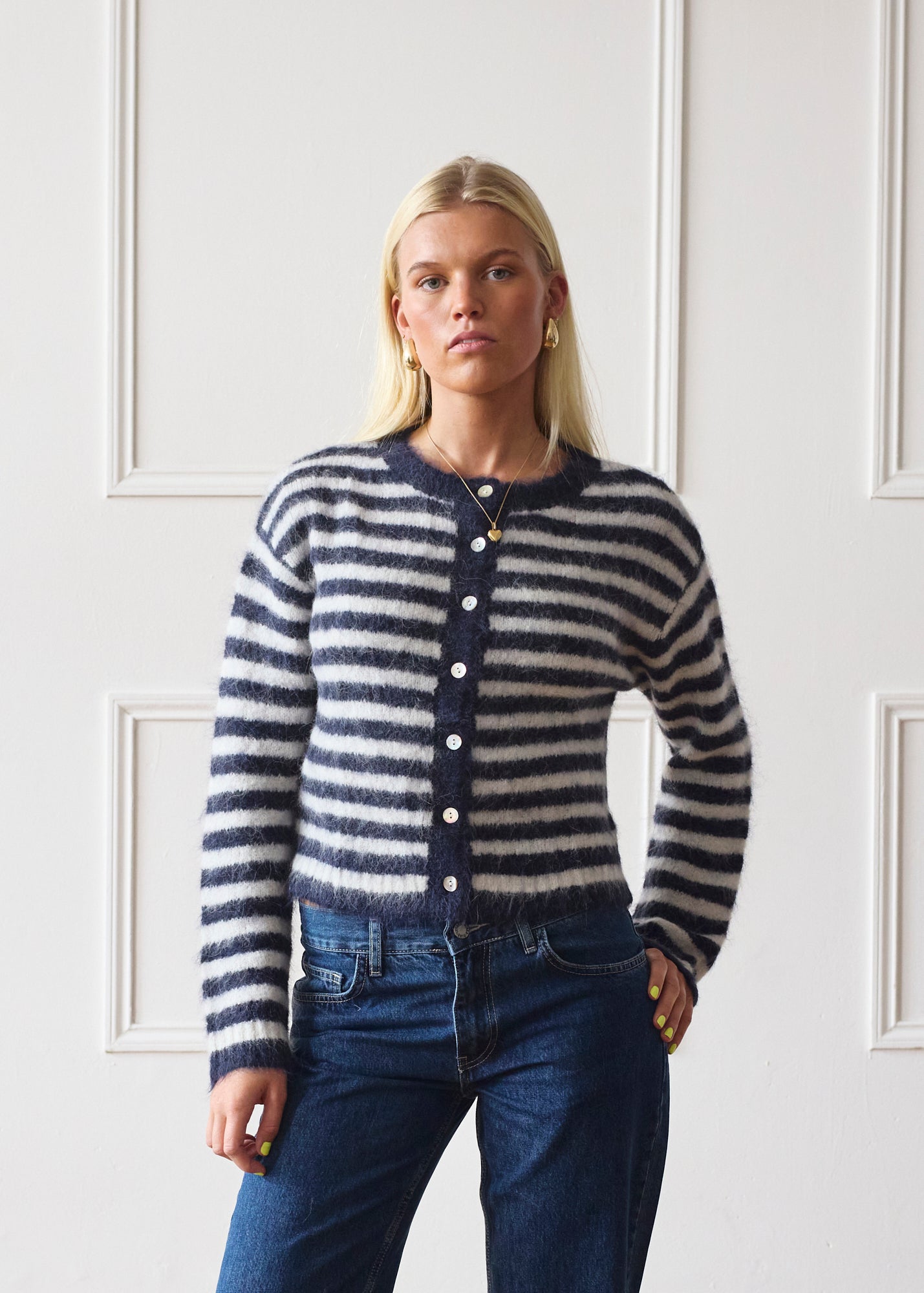 Evie Cardigan - Navy Stripe Secondary image