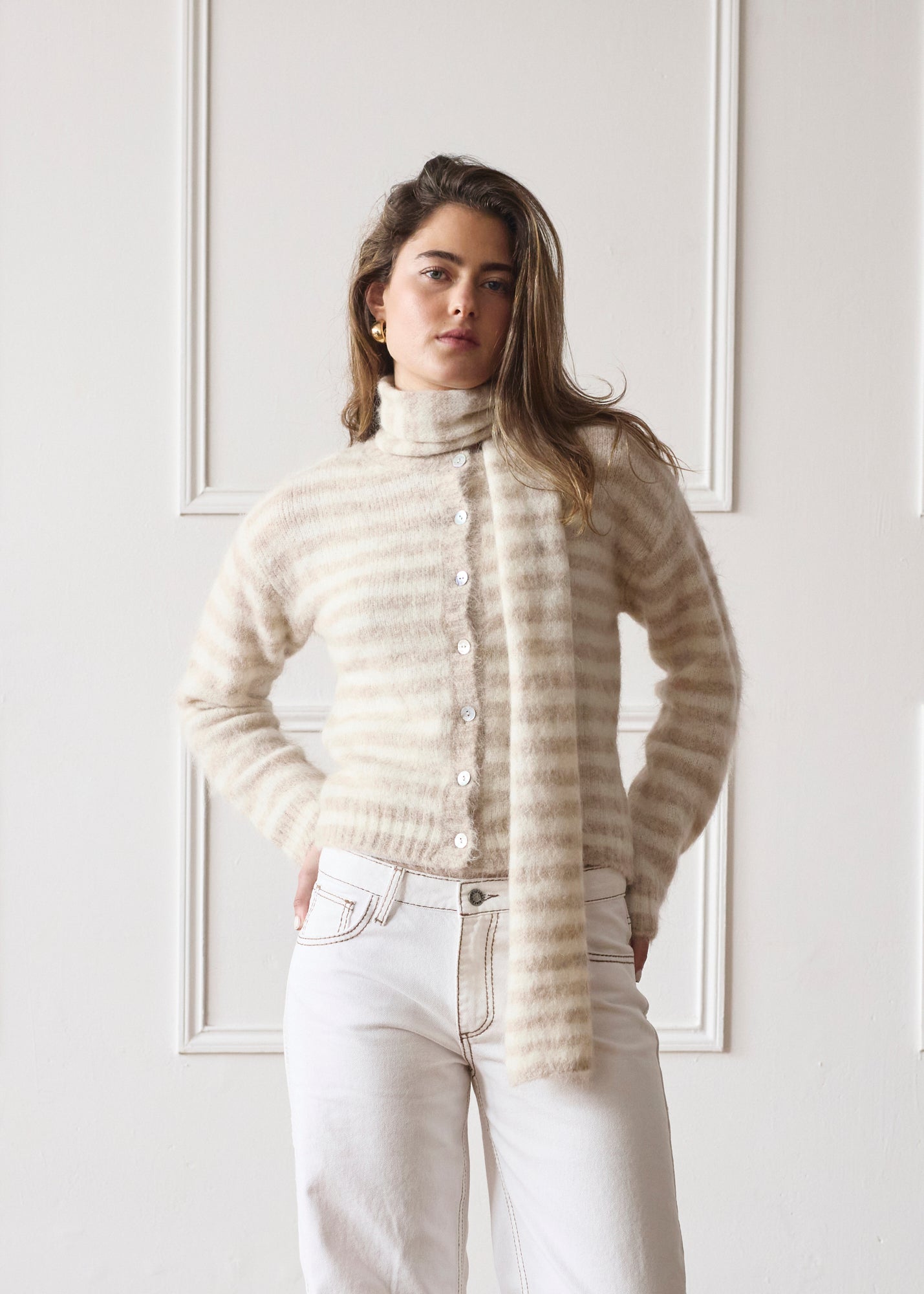 Evie Scarf - Beige Stripe Secondary image
