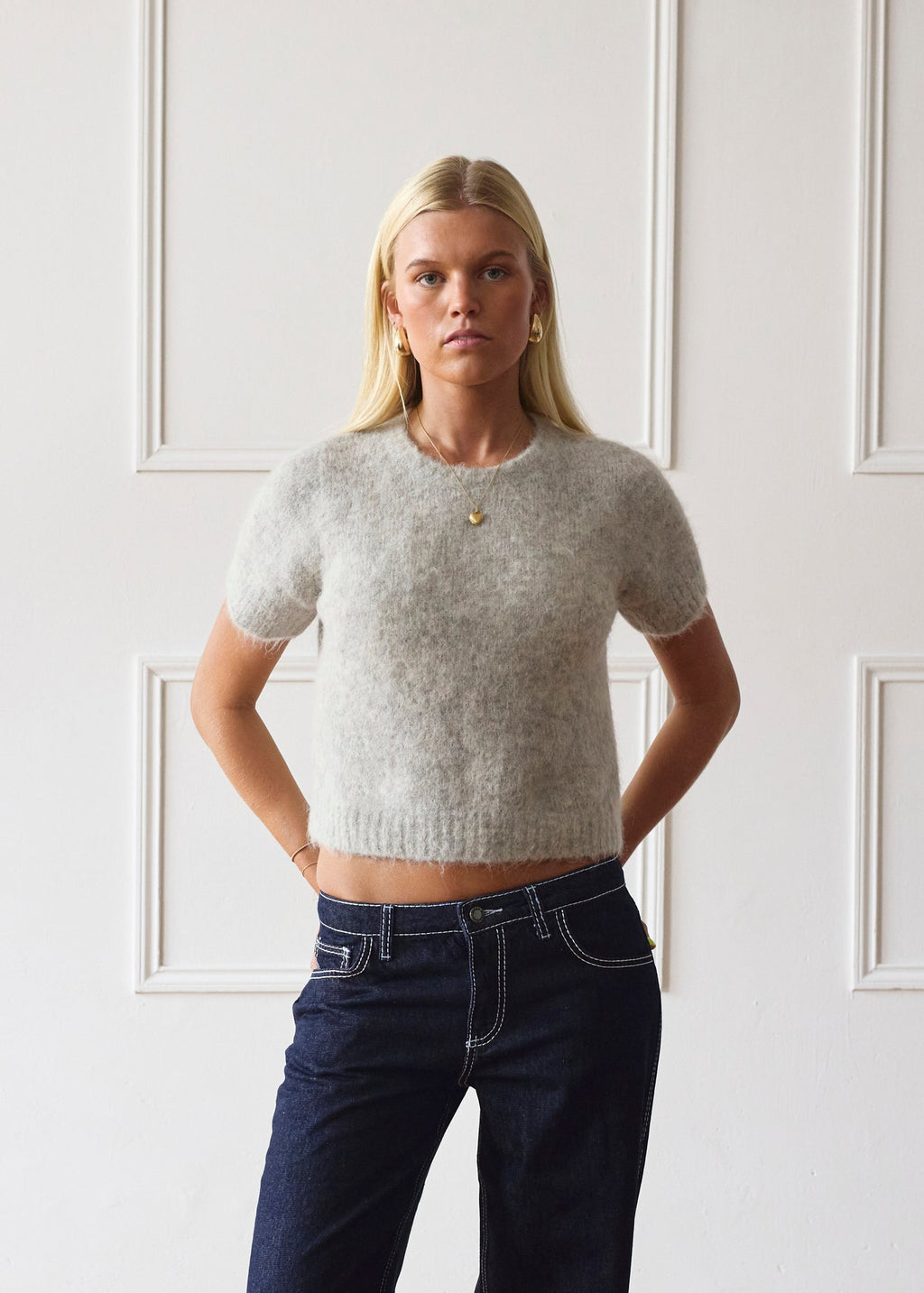 Short Sleeve Knit - Light Grey
