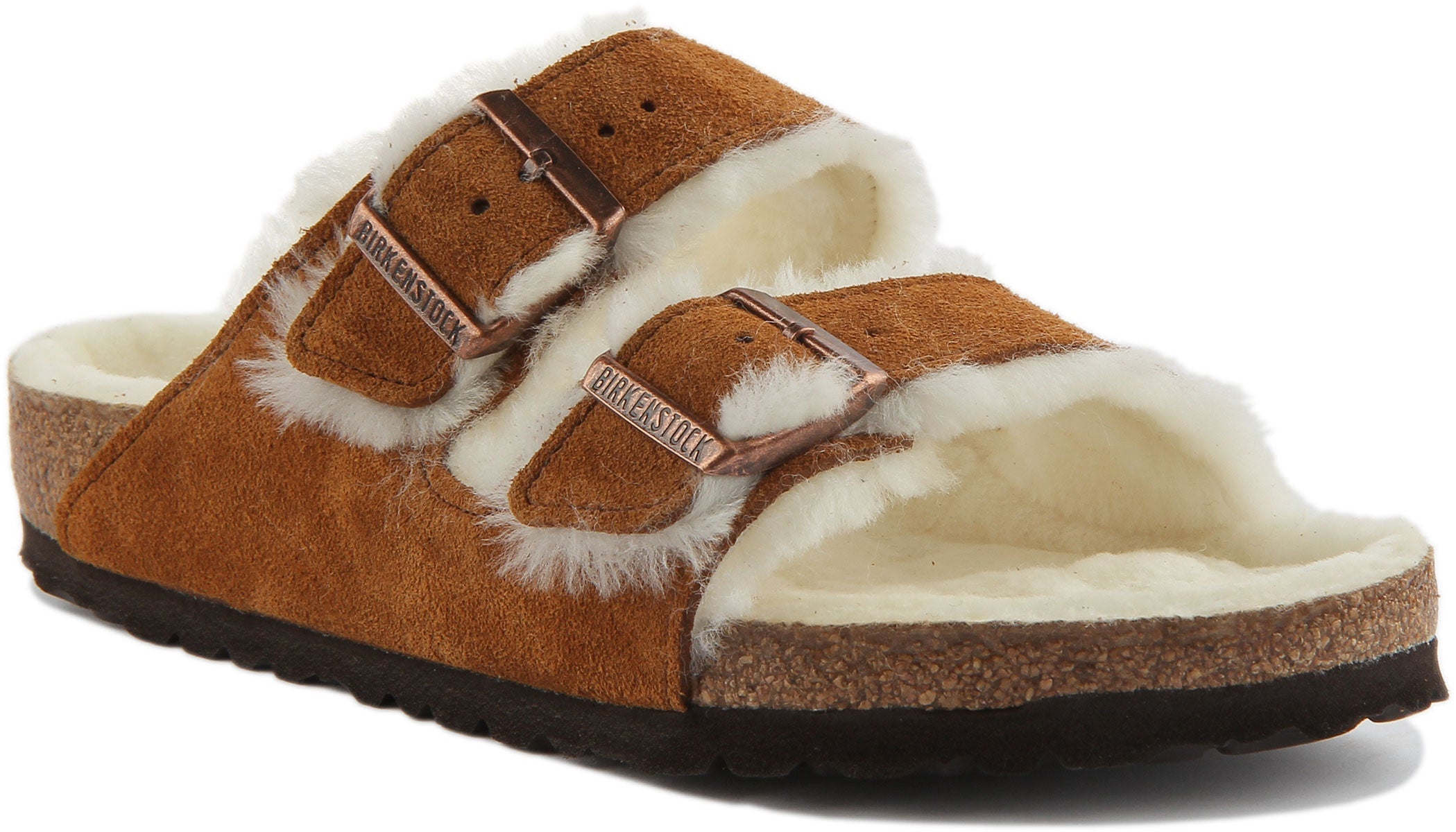 Birkenstock Arizona Shearling Sandale à double lanière en daim poure en vison Main image