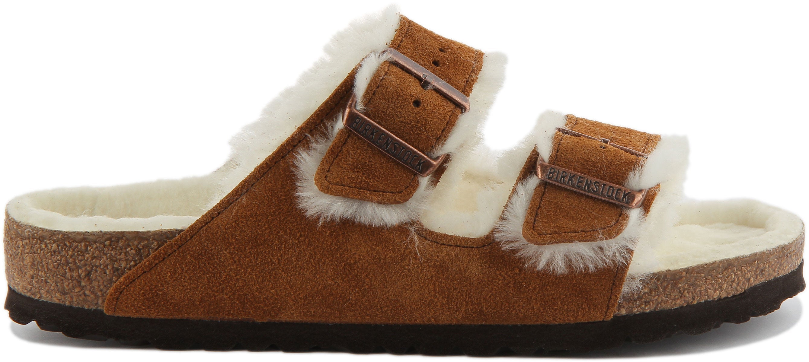 Birkenstock Arizona Shearling Sandale à double lanière en daim poure en vison