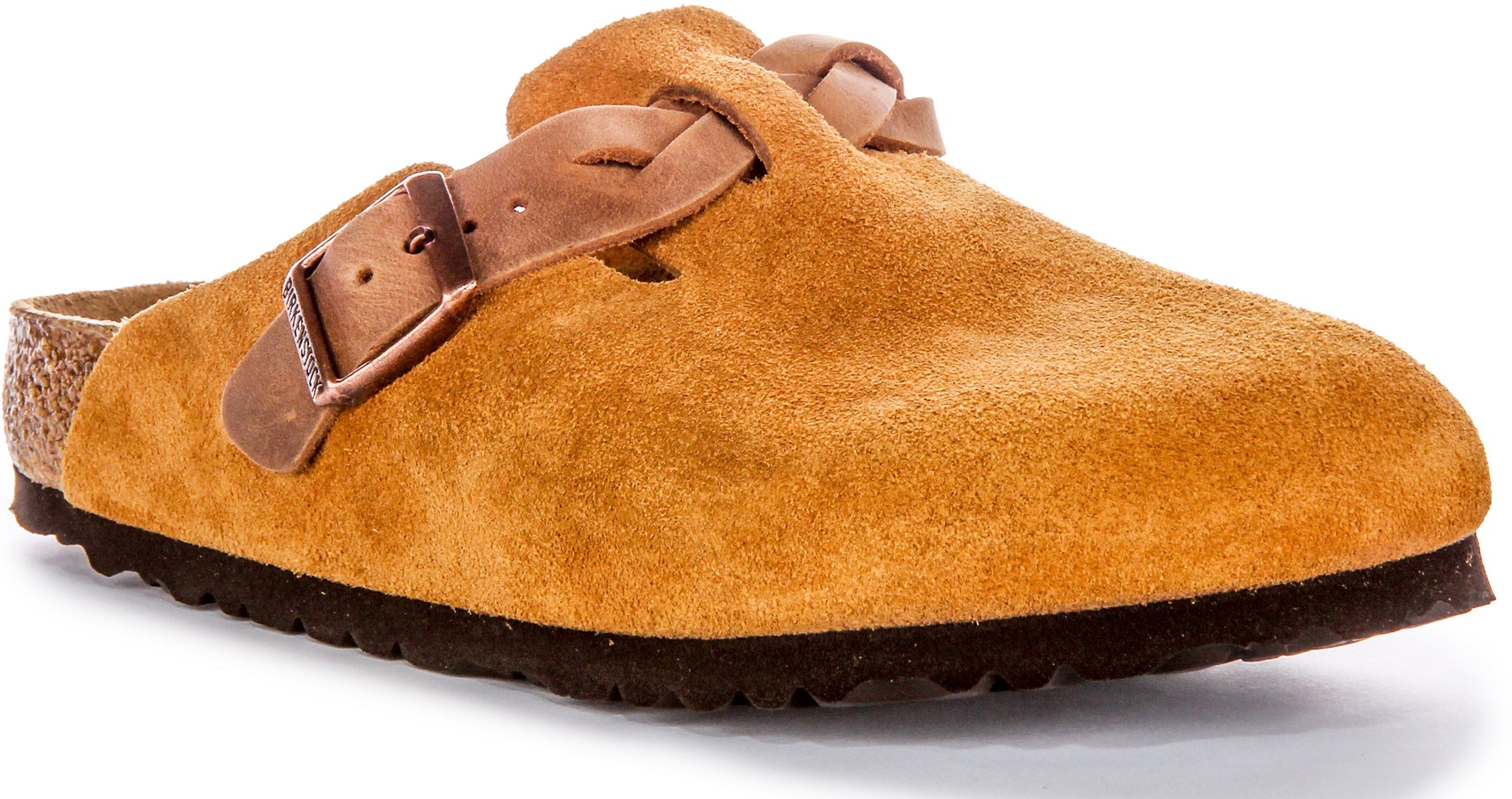 Birkenstock Boston Braided Elegant Pin Sandales Élégantes en Cuir Suédé Mink Main image