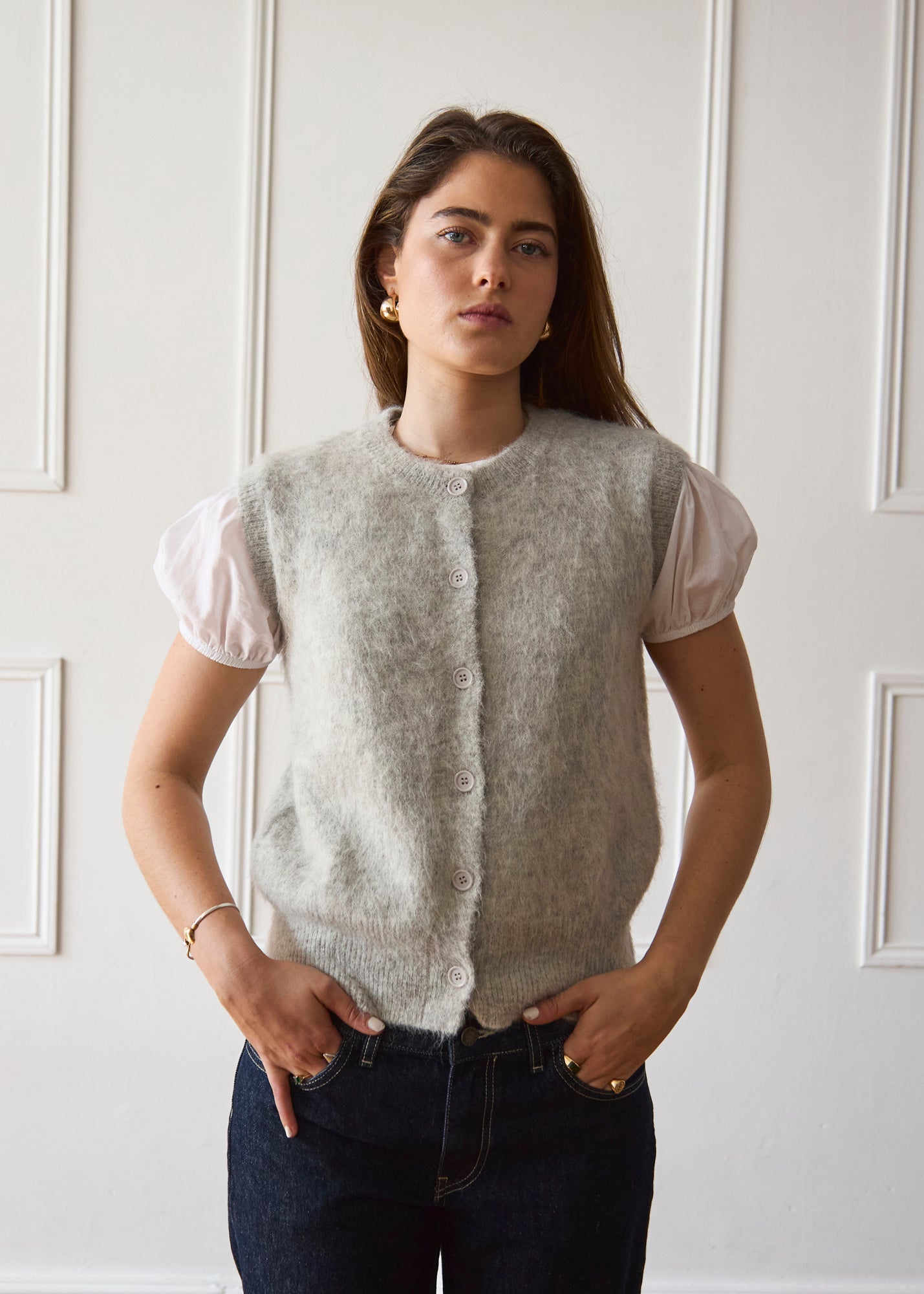 Knit Vest - Light Grey Main image