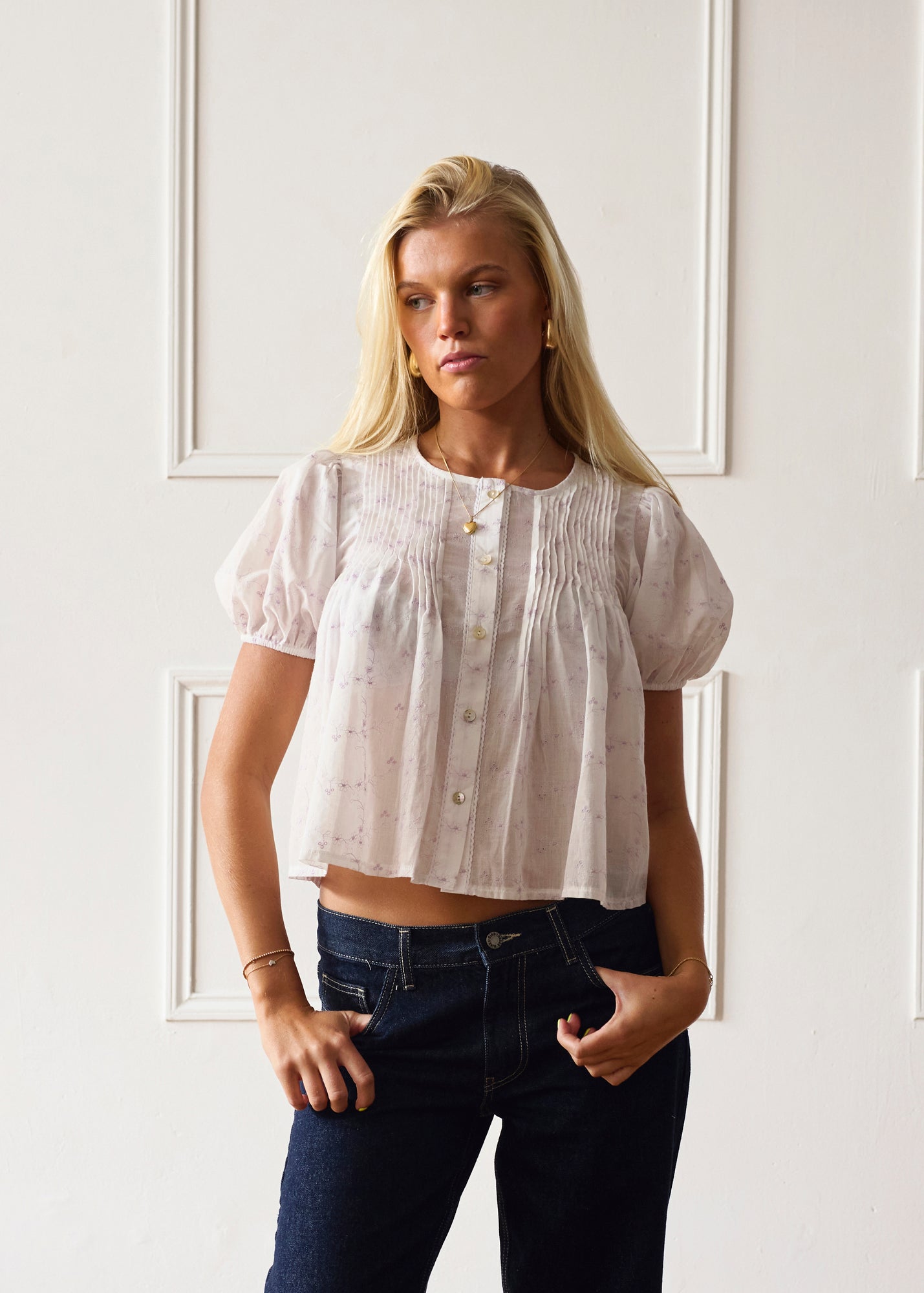 Poppy Blouse - White & Lilac Main image