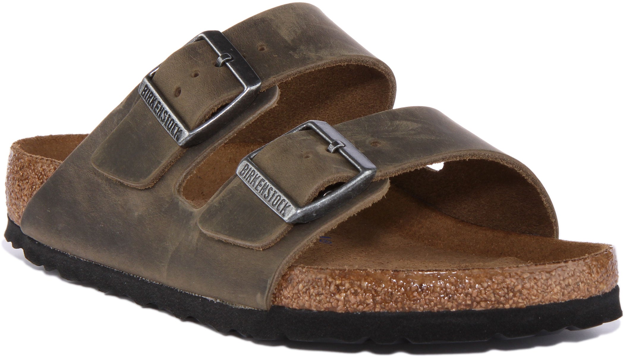 Birkenstock Arizona Sandale à deux brides en cuir nubuck huilé poure en olive Main image