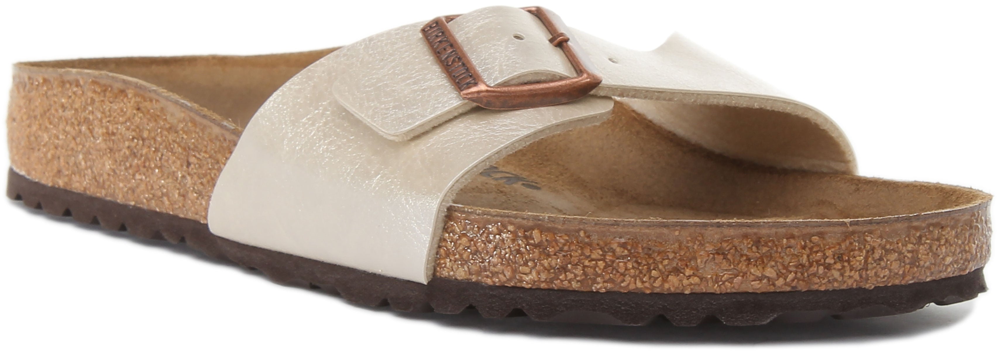 Birkenstock Madrid Sandales Birko Flor à lanière unique gracieux perle pour femmes en blanc Main image