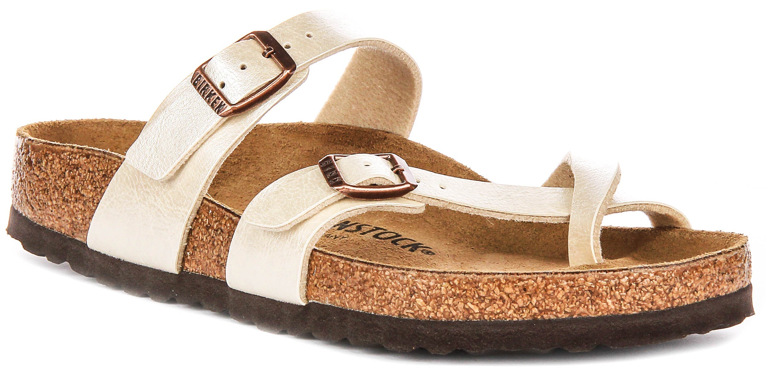Birkenstock Mayari Sandale électrique à lanières métalliques pour femmes en blanc perle Main image