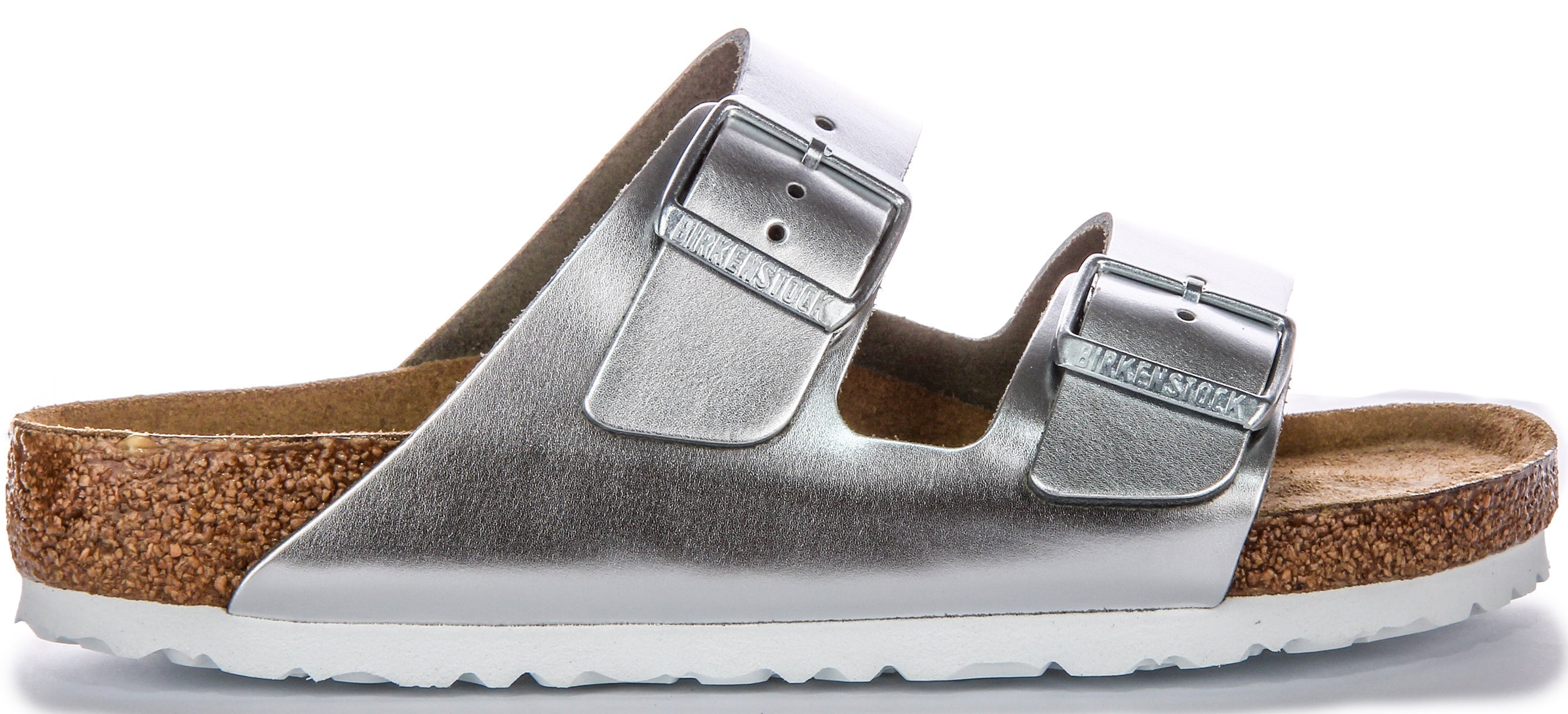 Birkenstock Two Adj Strap Arizona BS Sandales en cuir couleur argent Secondary image