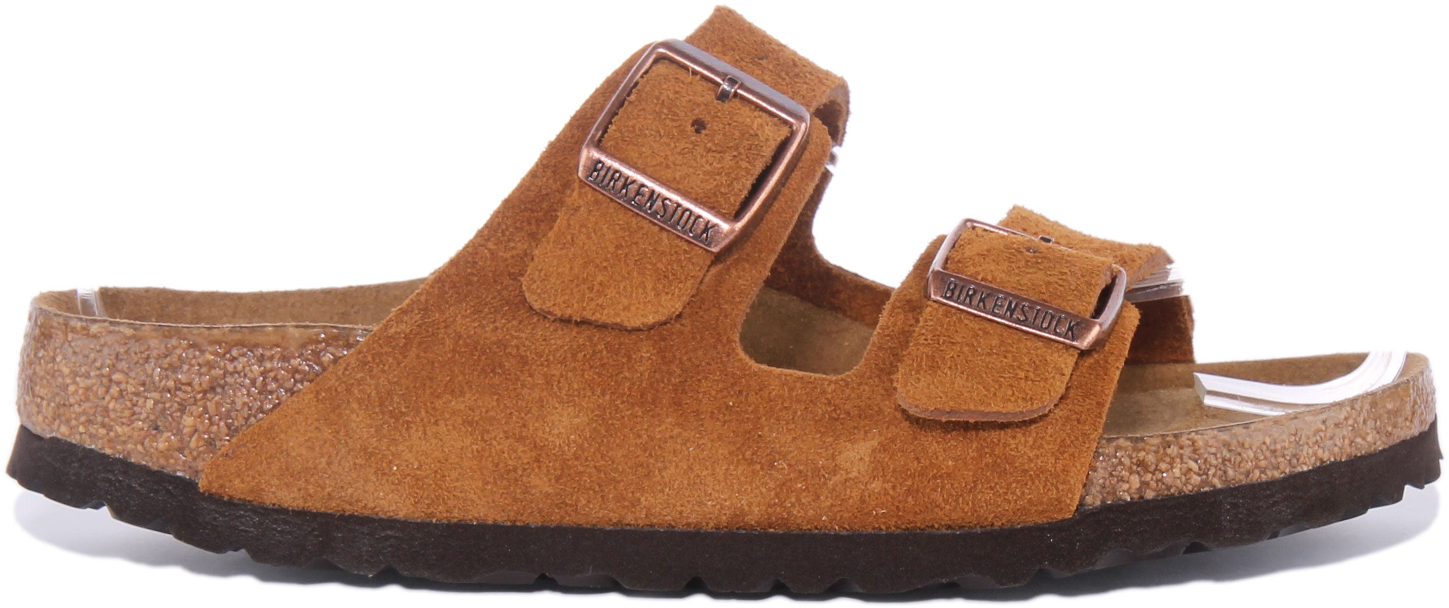 Birkenstock Arizona SBF Sandale en cuir suédé à 2 lanières pour femmes en tan Secondary image