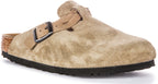 Birkenstock Boston Braided Elegant Pin Sandales Élégantes en Cuir Suédé Taupe